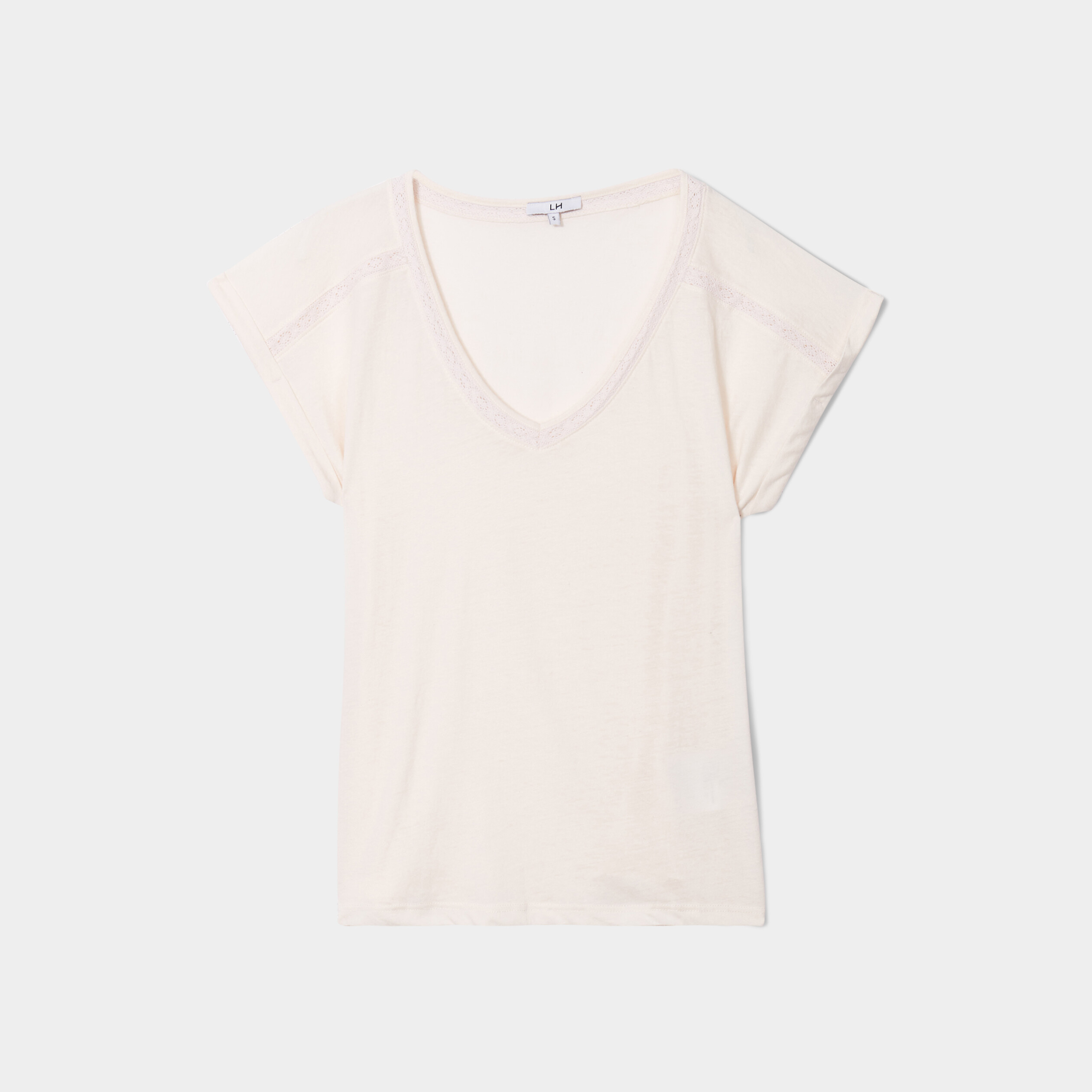 T Shirt Col En V Bandes Dentelle Beige Femme La Halle