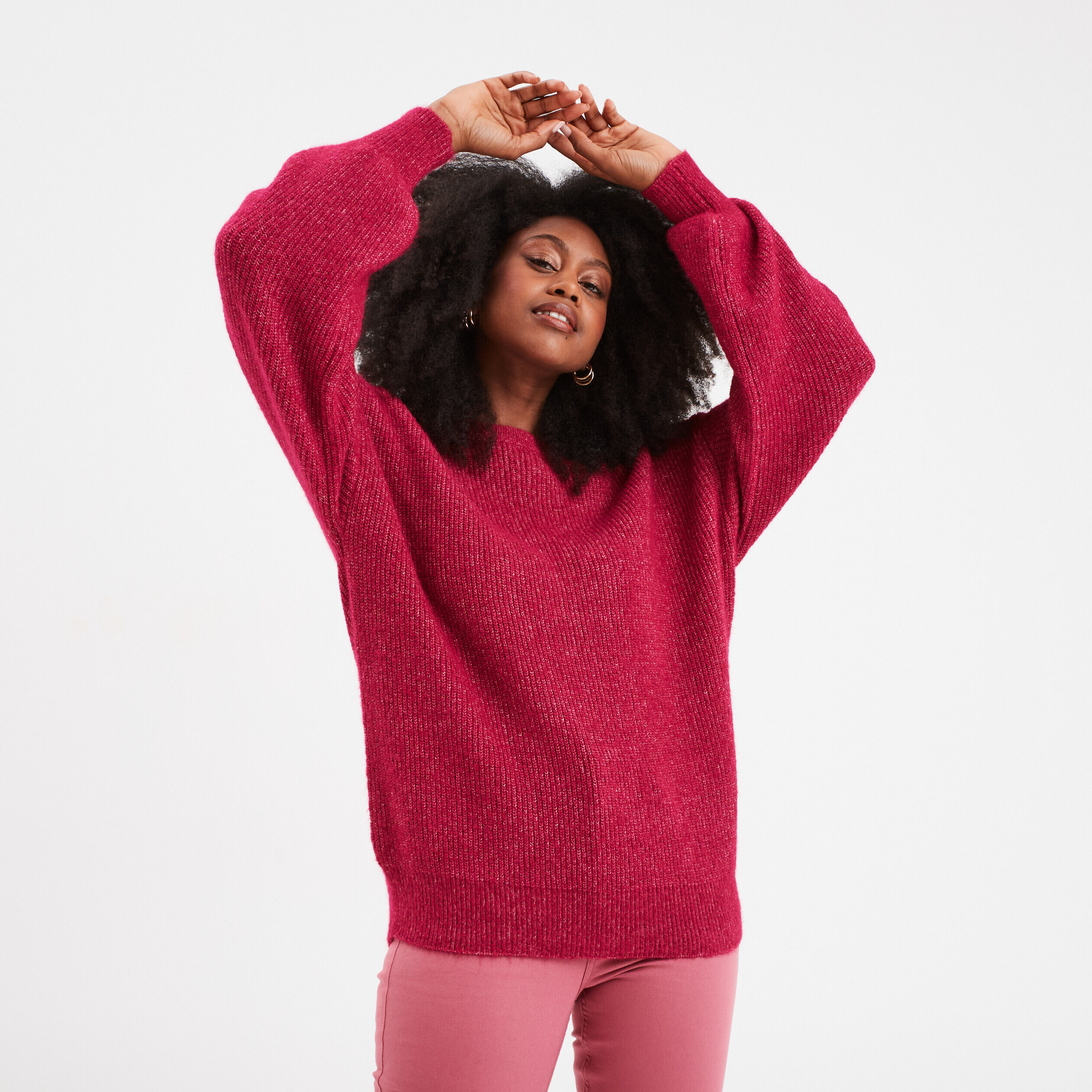 Pull Rose femme pas cher en maille ou col roule