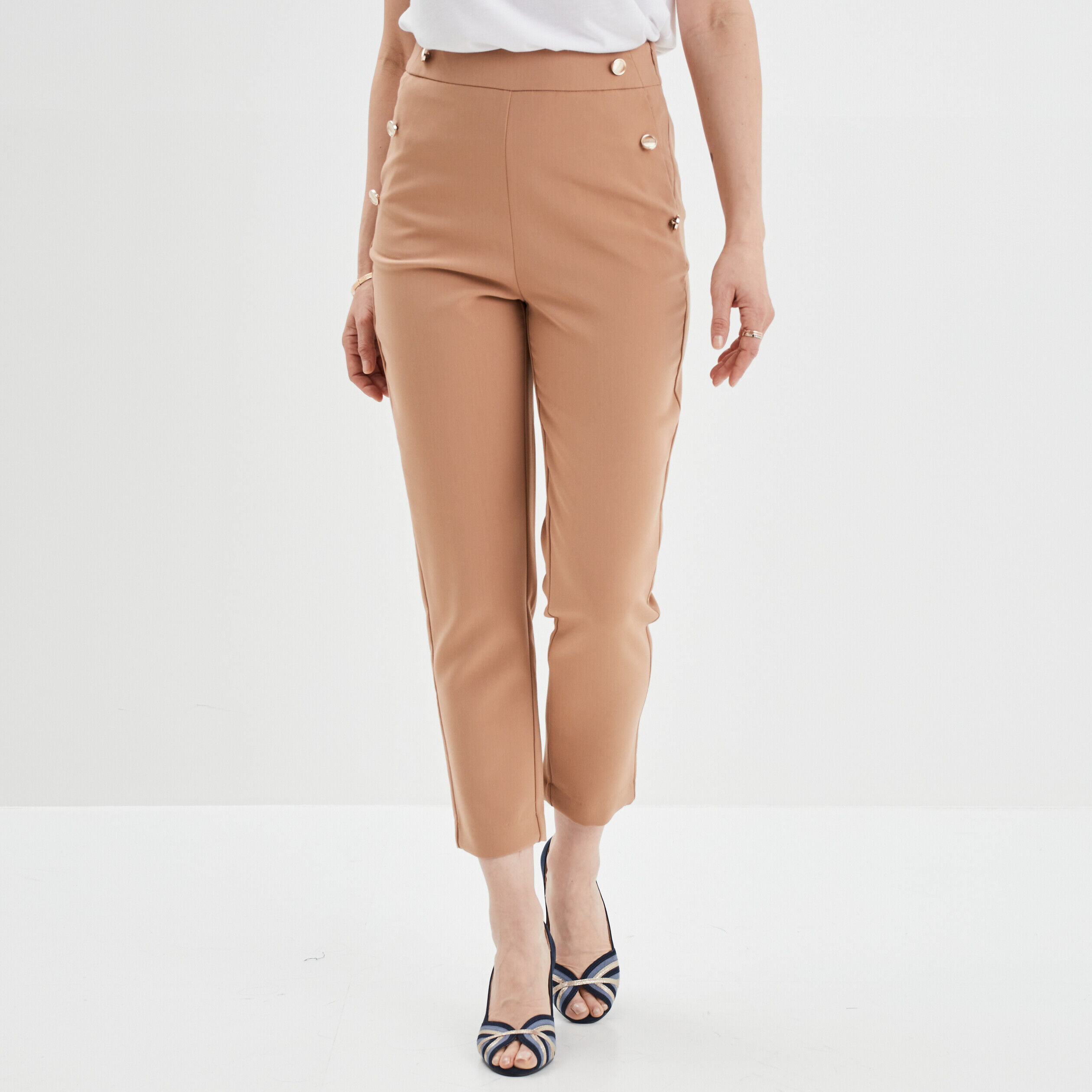 Pantalon chino best sale marron femme