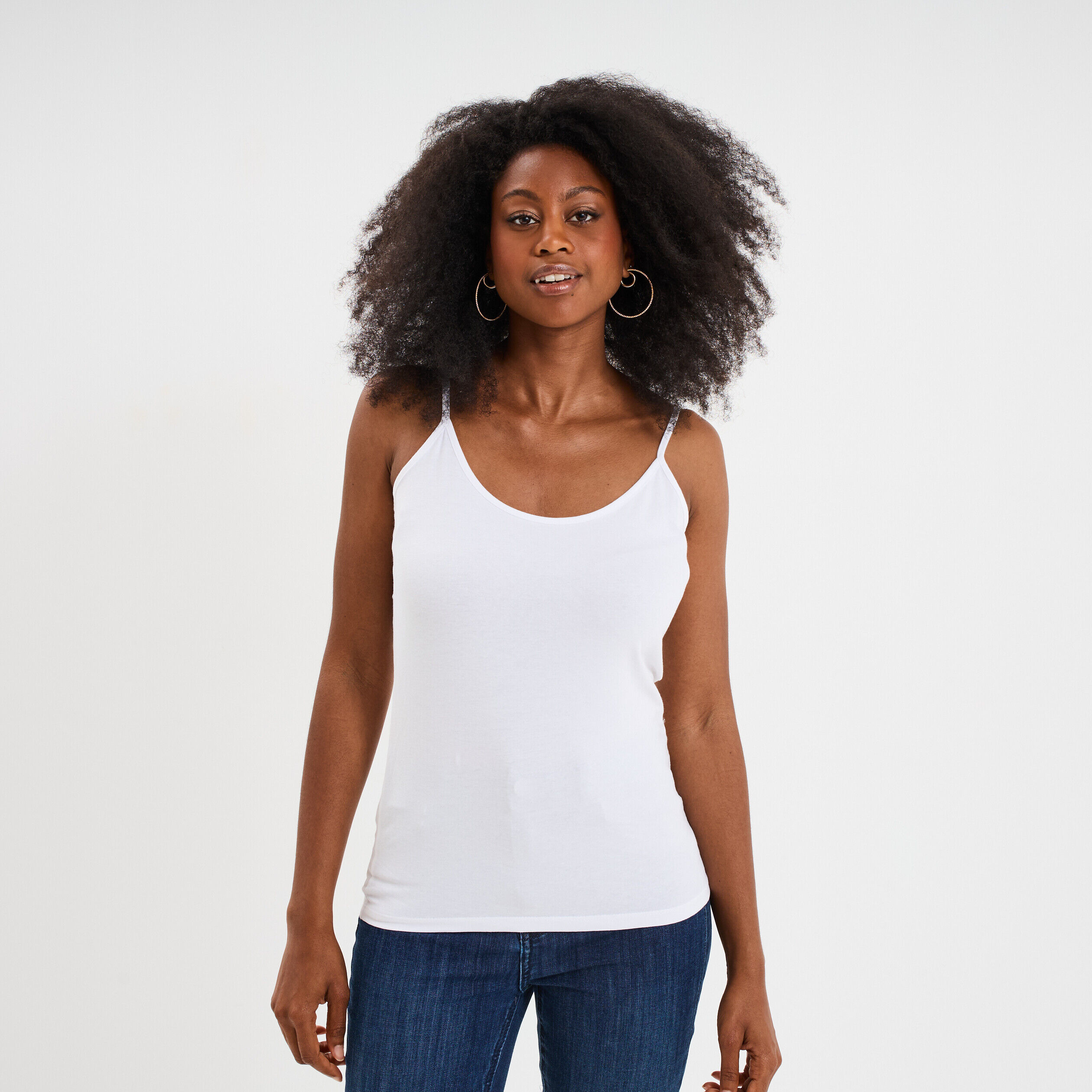 Débardeur coton bretelles réglables blanc femme LH