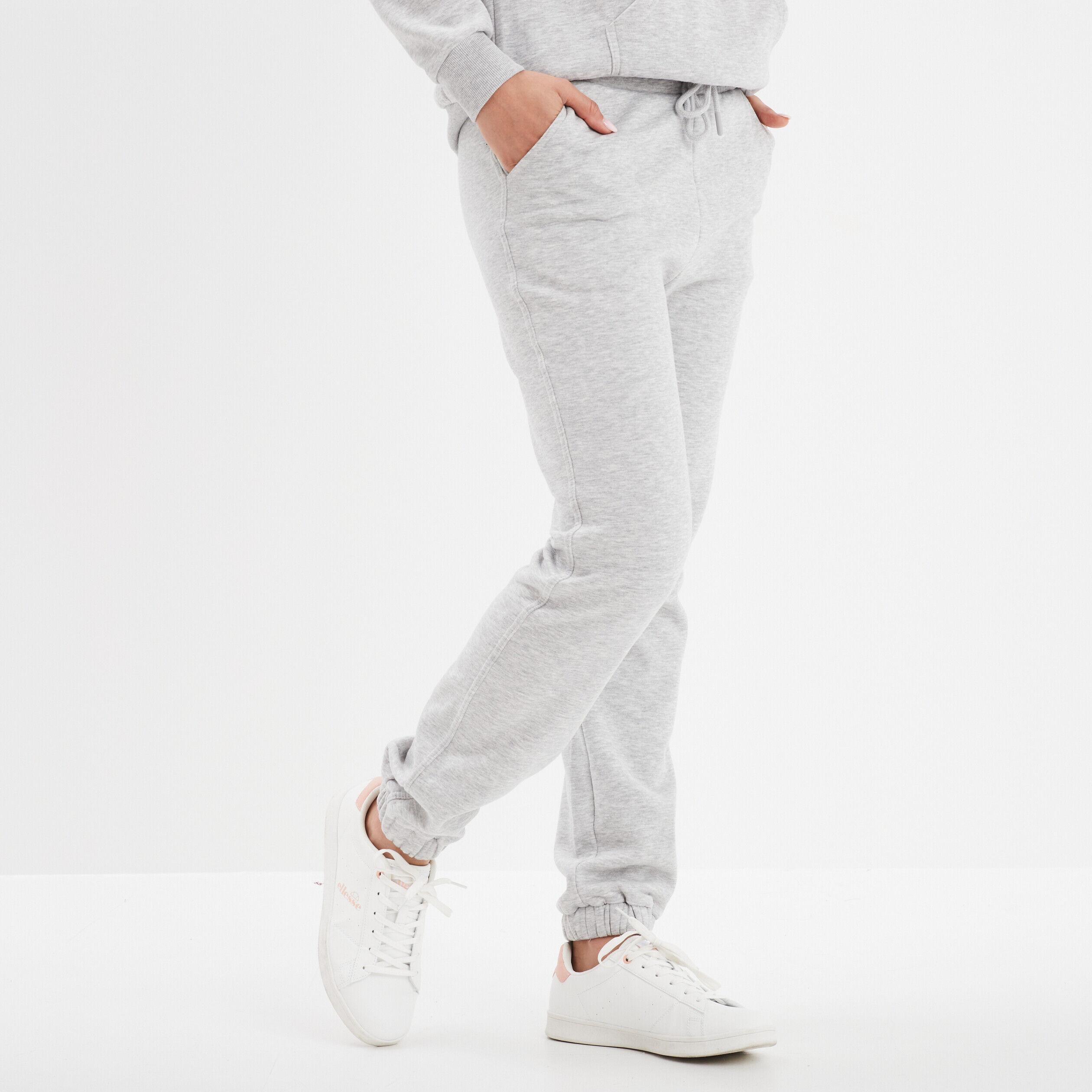 Pantalon jogging droit molleton gris clair femme LH