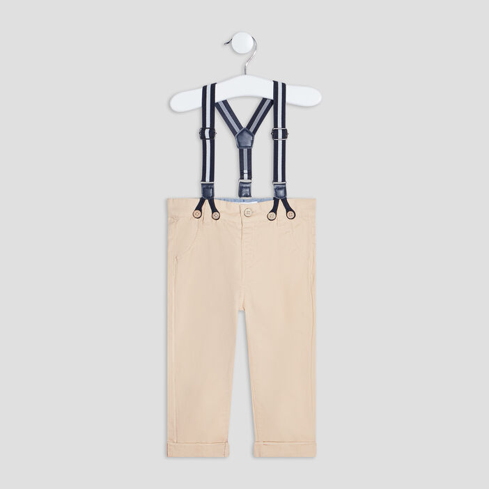 Pantalon Droit A Bretelles Bebe Garcon Beige La Halle