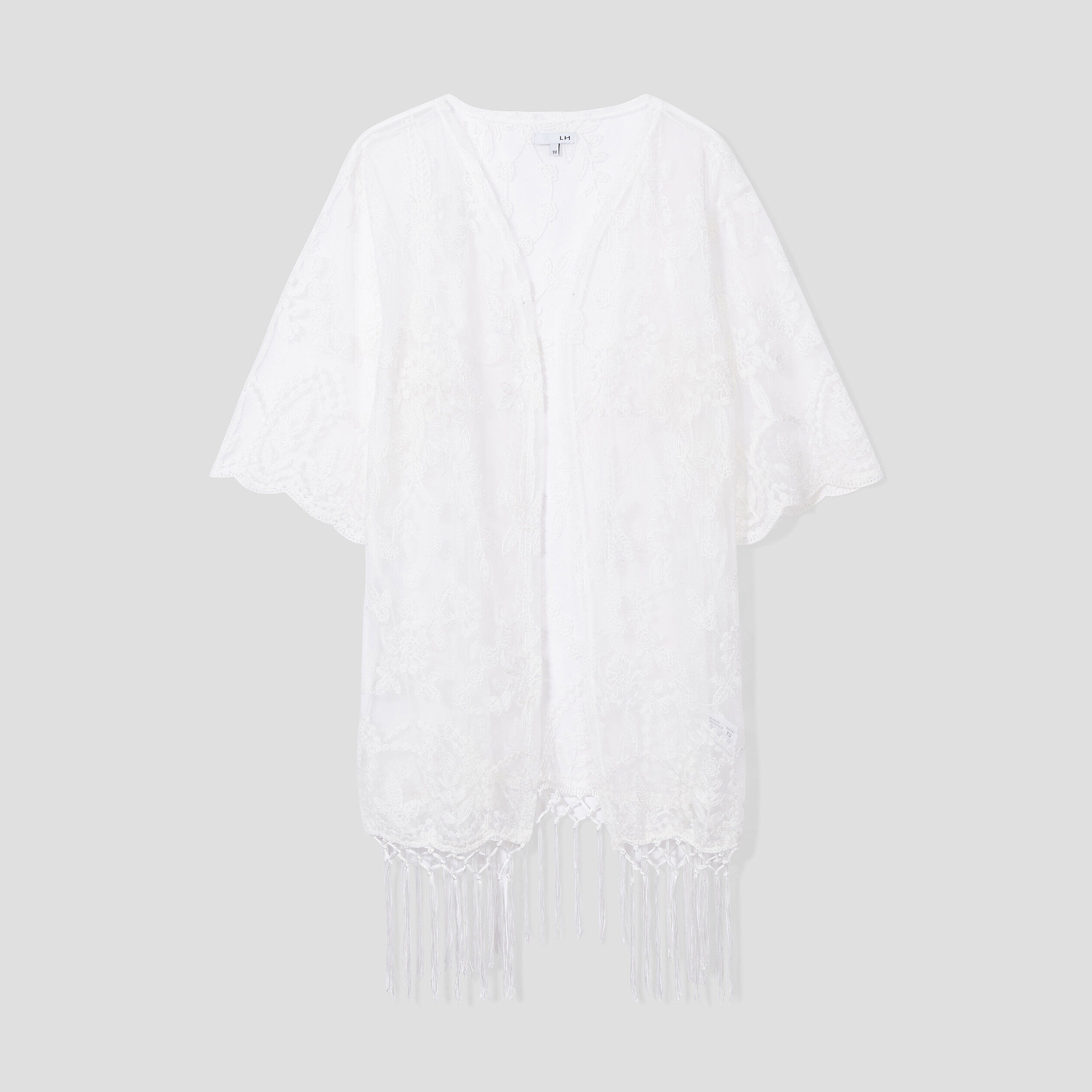 Robe de plage broderie et franges ivoire femme La Halle