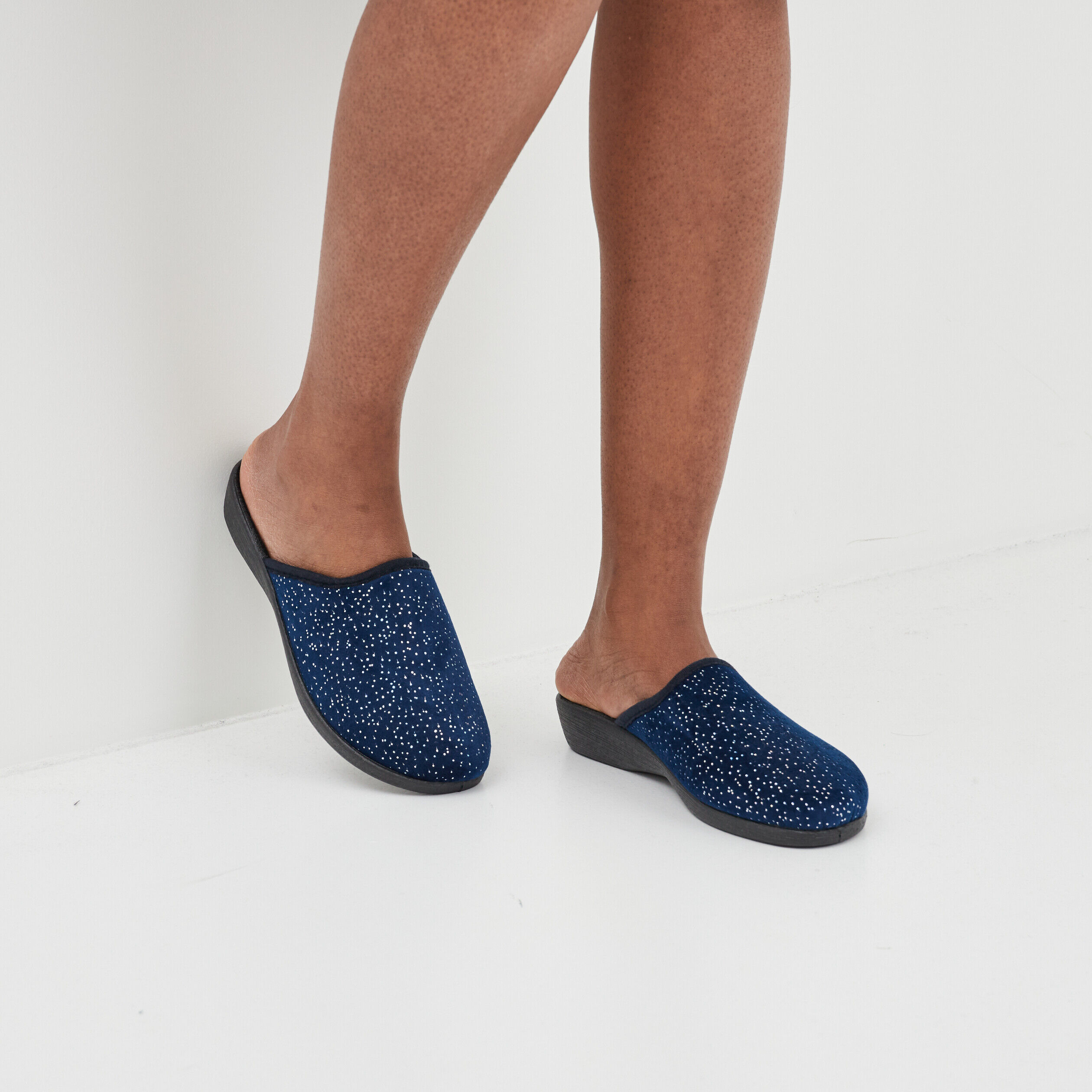Chaussons mules compensés bleu marine femme LH