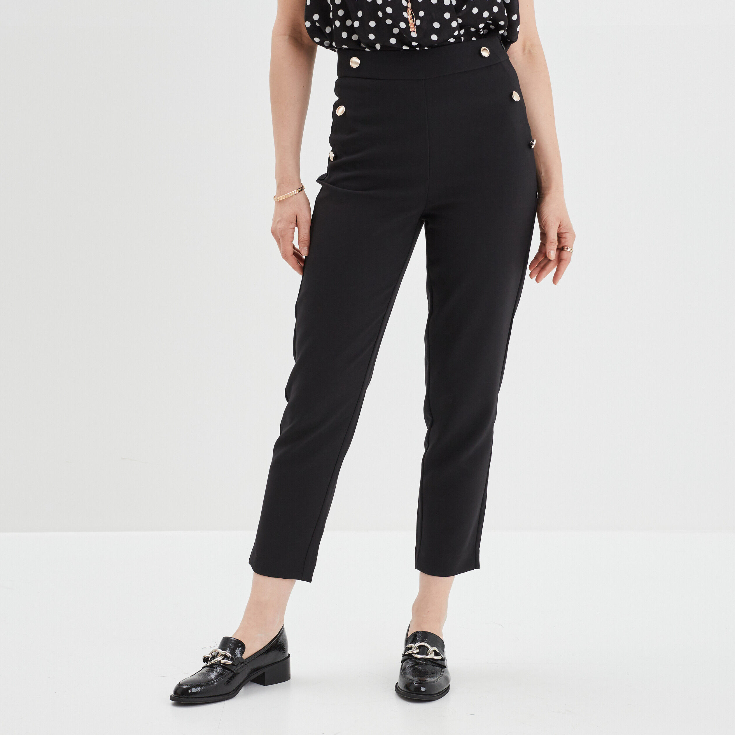 Pantalon Noir femme pas cher taille haute fluide ou slim