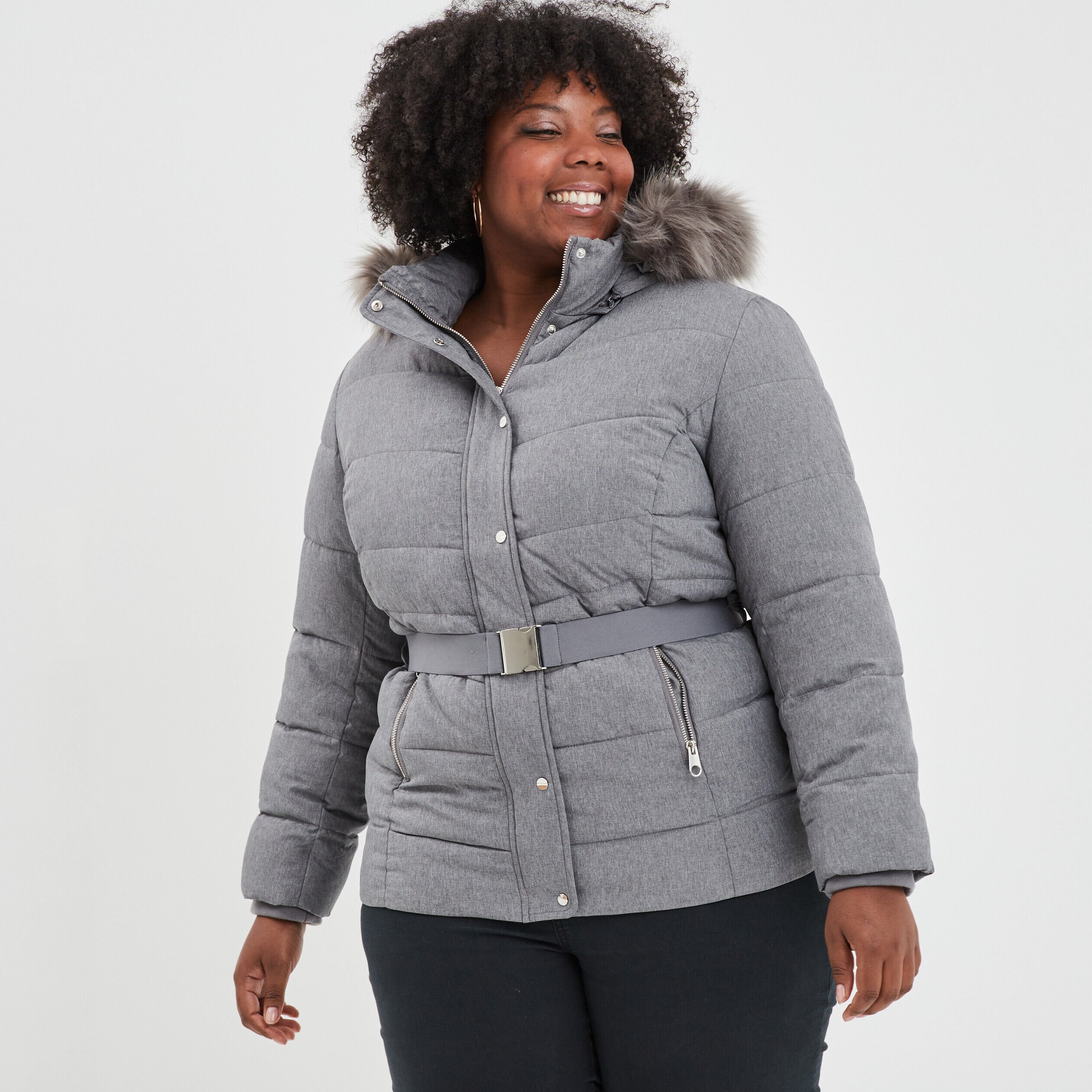 Doudounes manteaux blouson femme grande taille pas cher Gris La Halle