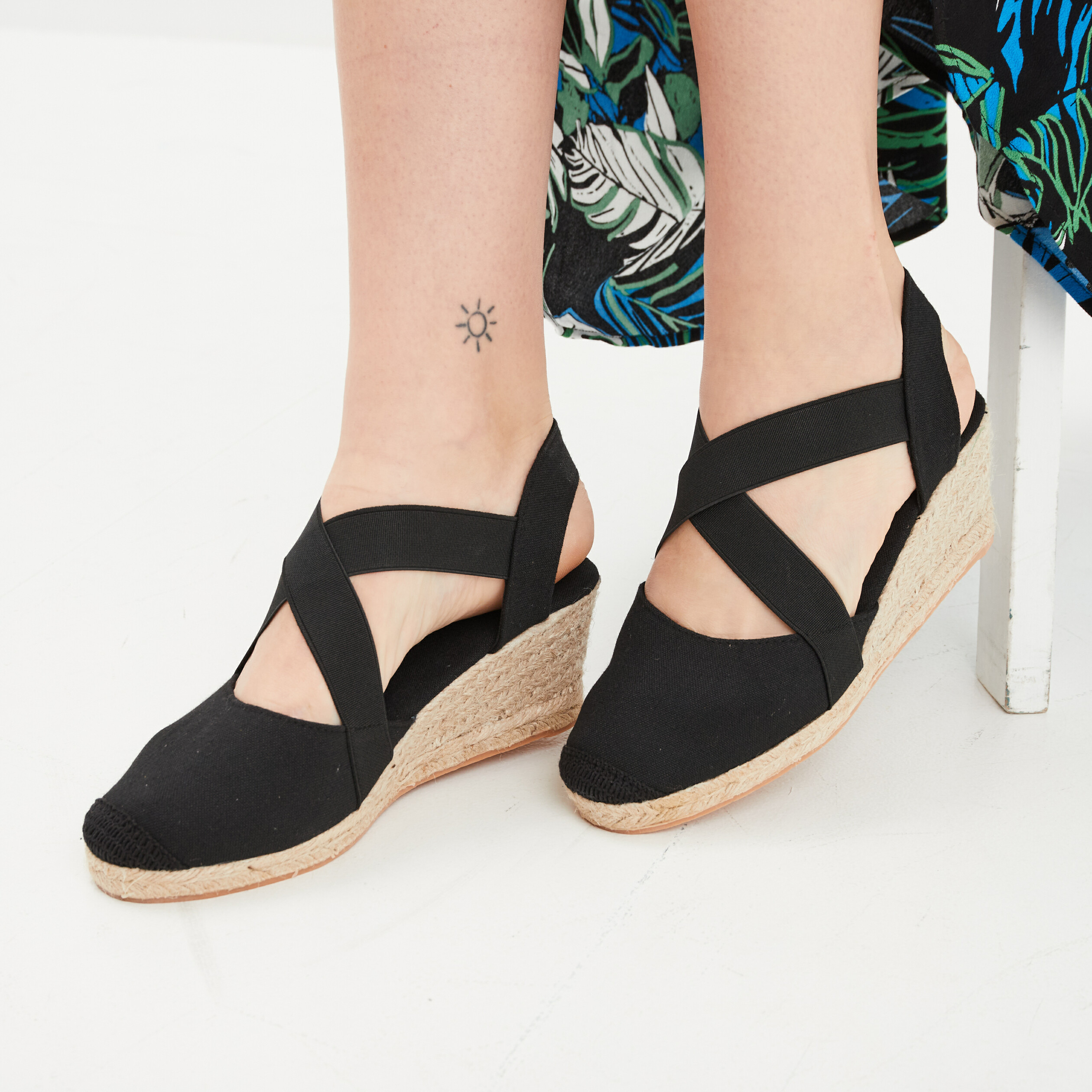 Sandales espadrilles compensees noir femme