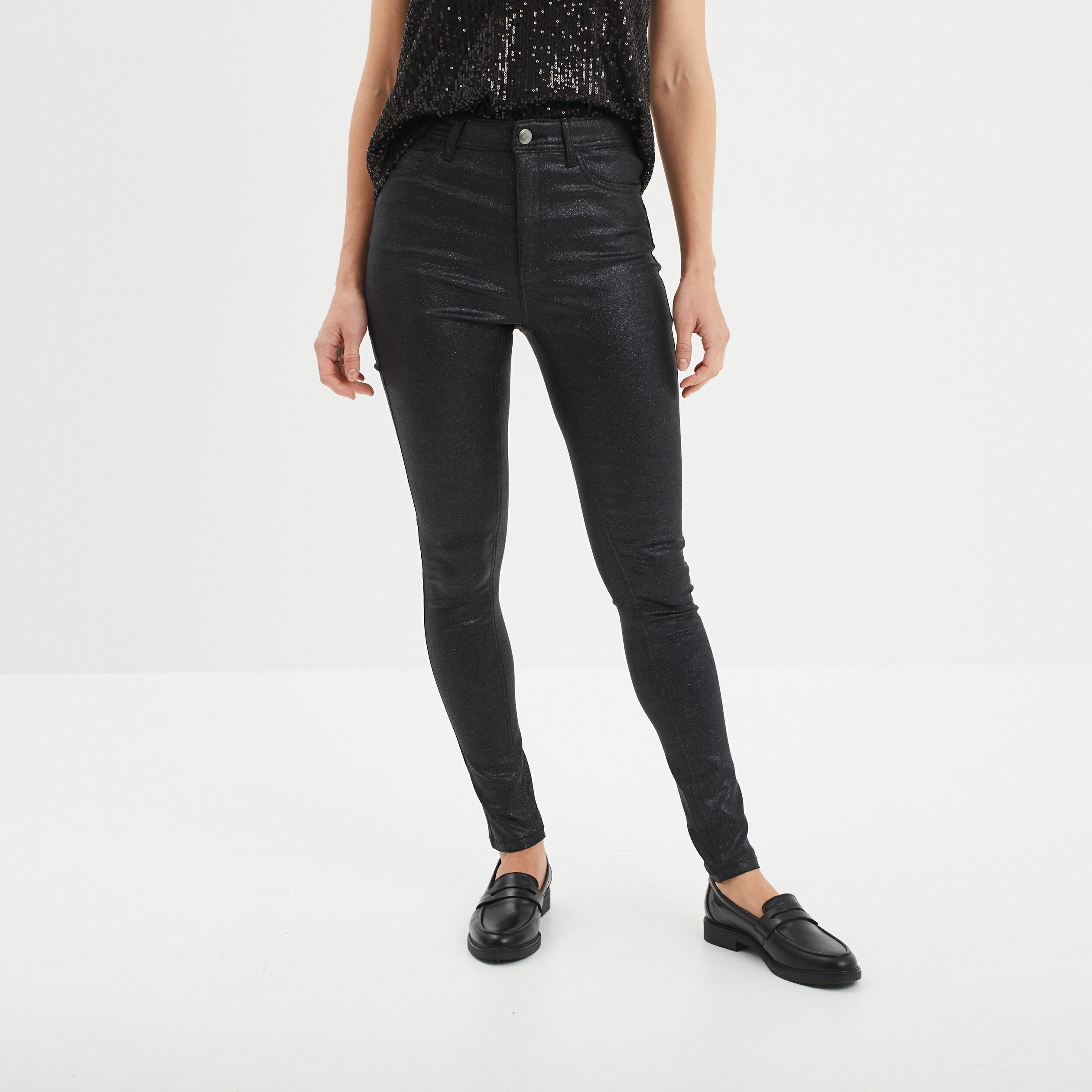 Pantalon enduit skinny push up denim noir enduit femme La Halle