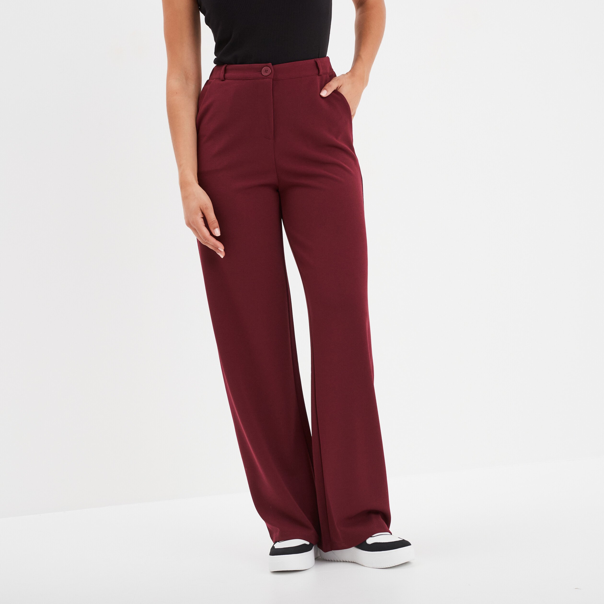 Pantalon bordeaux femme taille shops haute