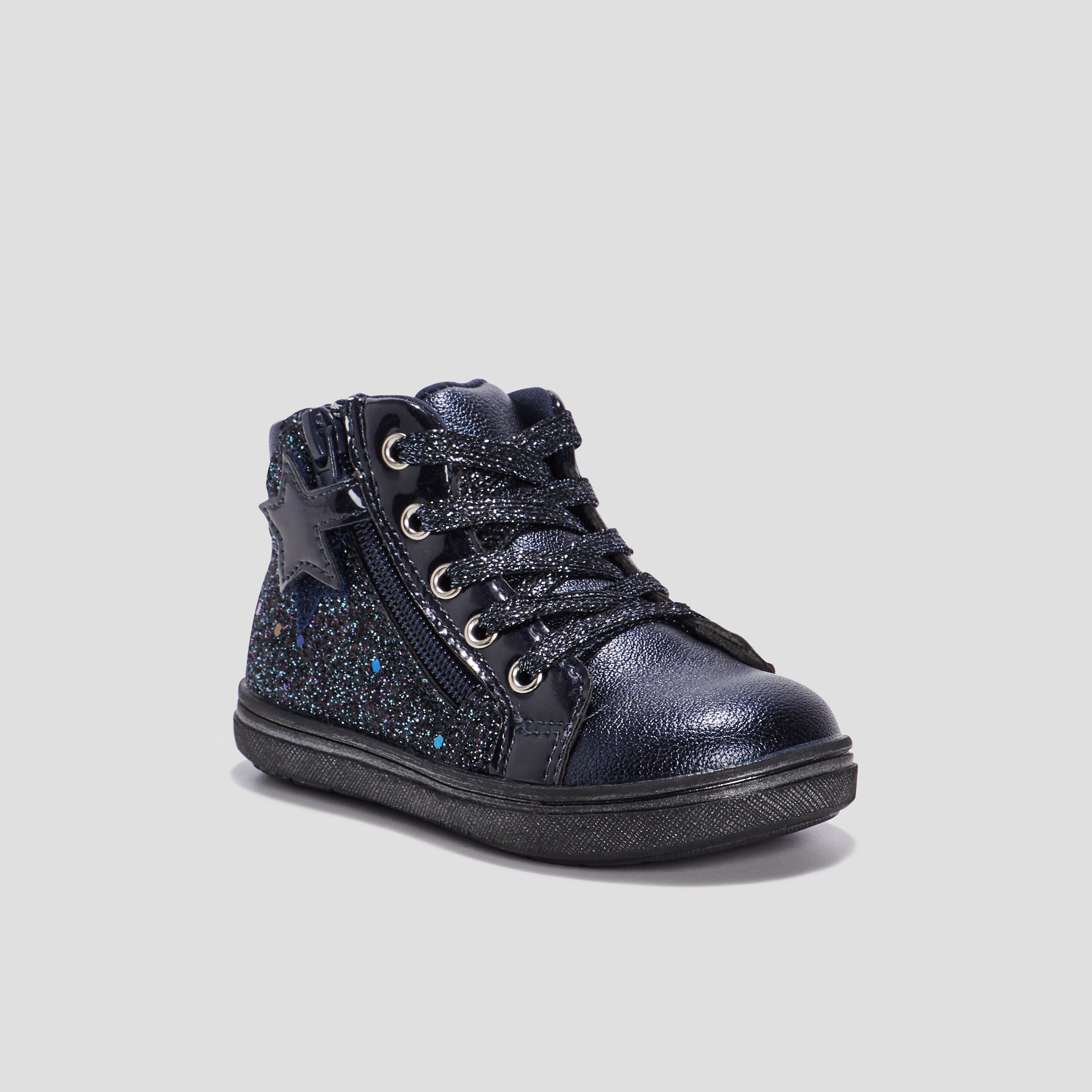 Baskets montantes a paillettes zippees bleu bebe fille