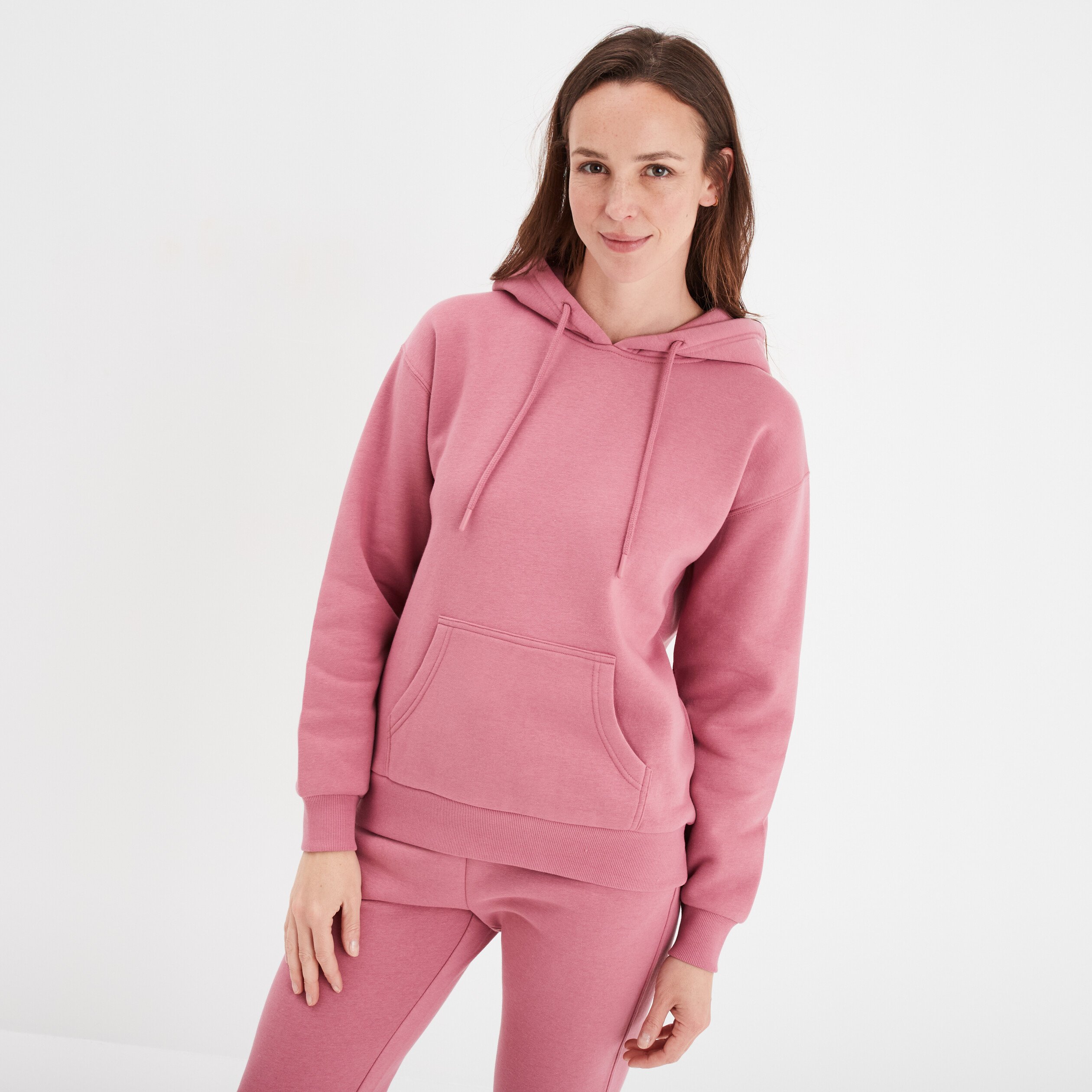 Sweat hoodie molleton a capuche vieux rose femme