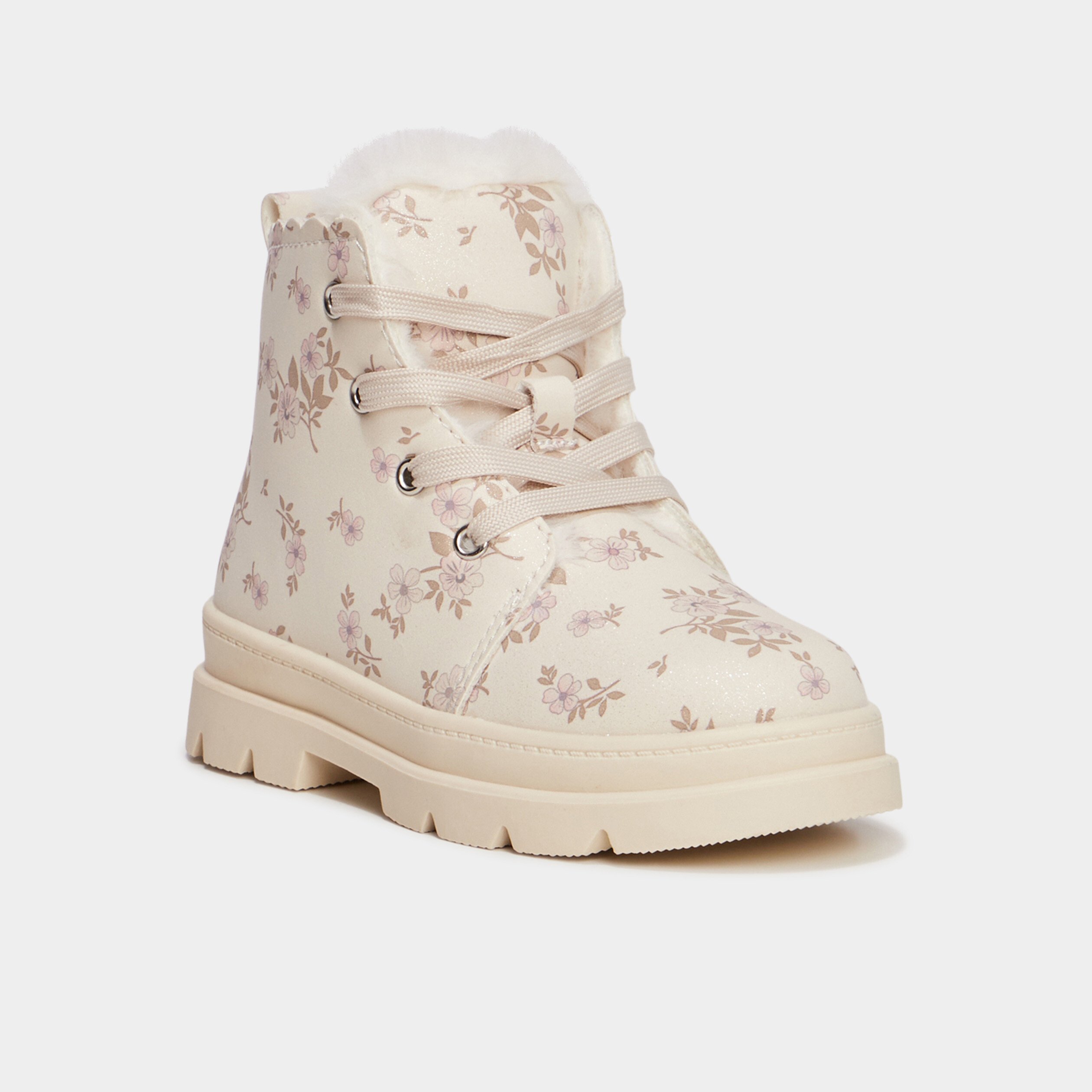 Bottines fourrees a paillettes creme fille