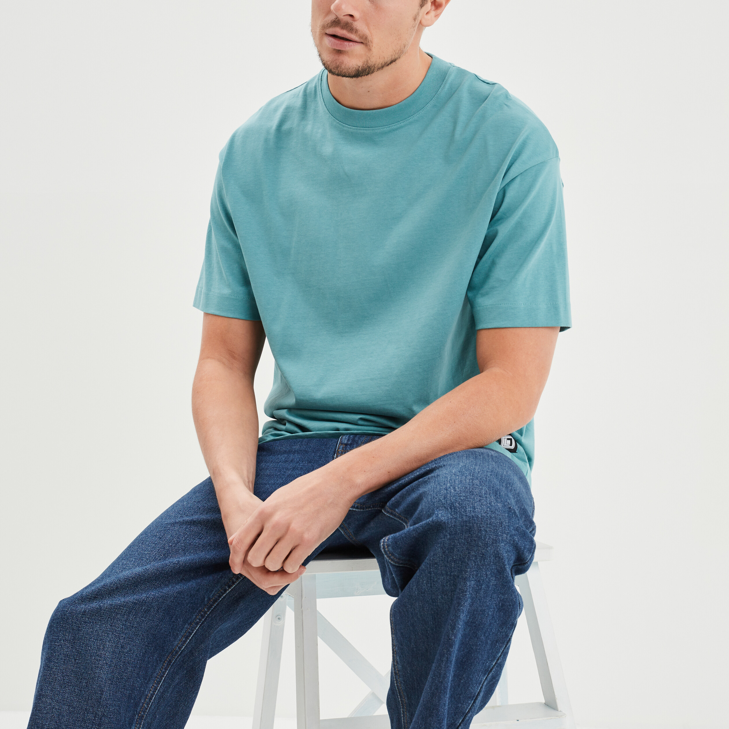 T shirt oversize manches courtes Liberto bleu turquoise homme