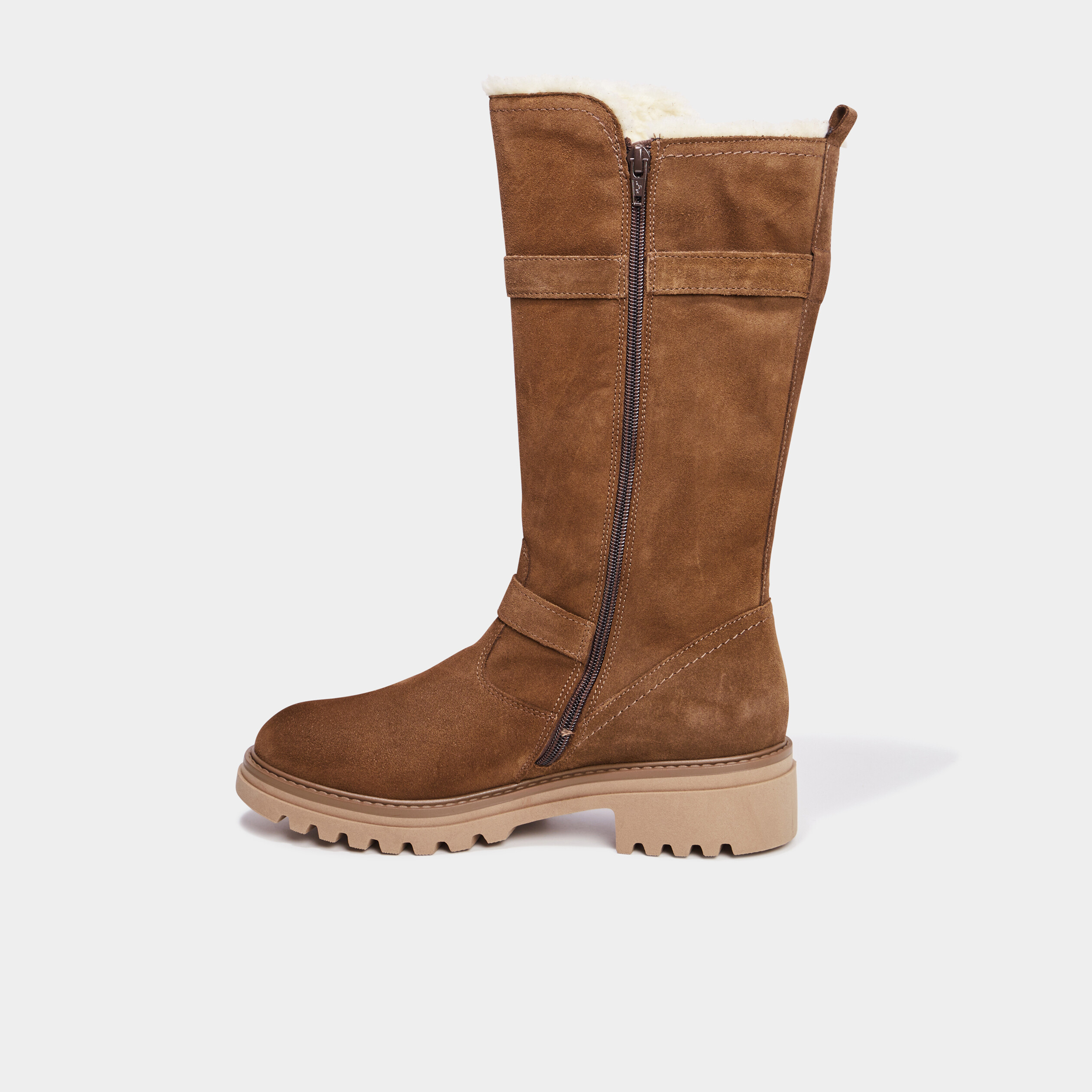 Bottes fourrees en cuir camel fille La Halle