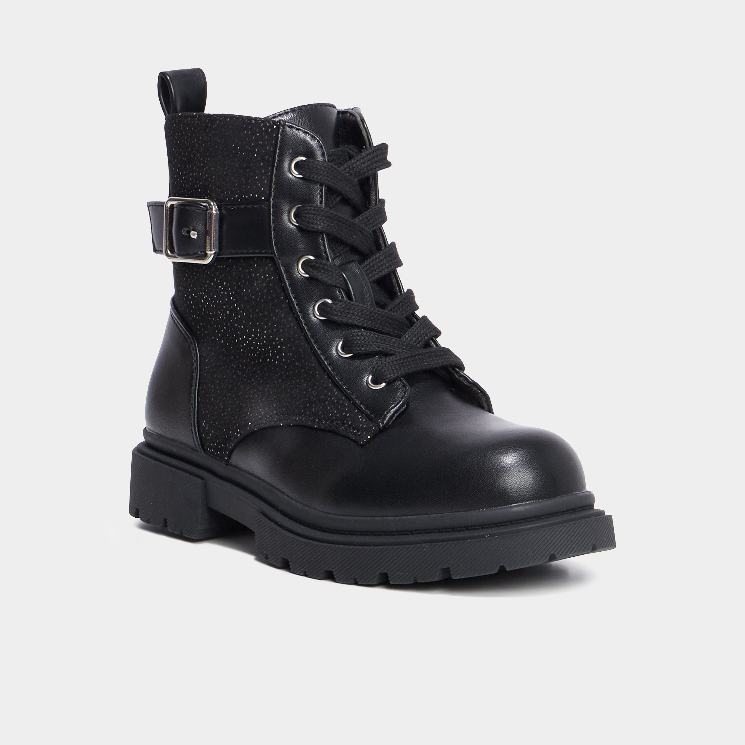 Bottines a lacets et boucles noir fille