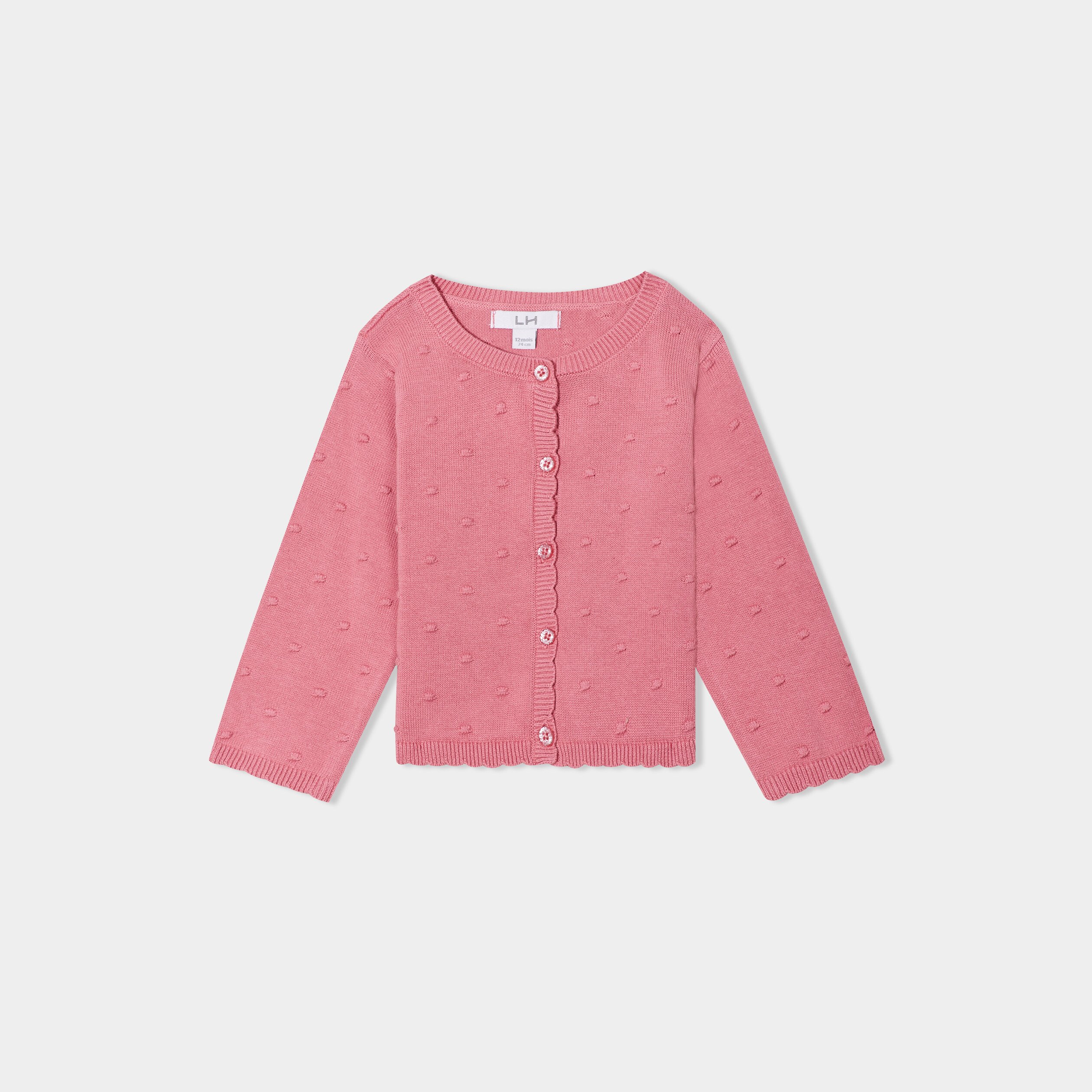 Gilet boutonne bord festonne coton vieux rose bebe fille