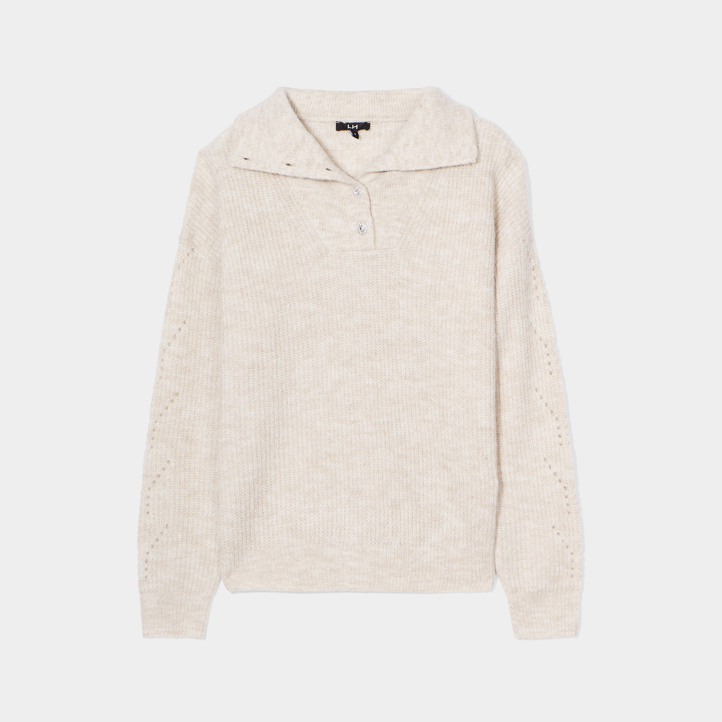 Pull col camionneur manches ajour es beige femme La Halle