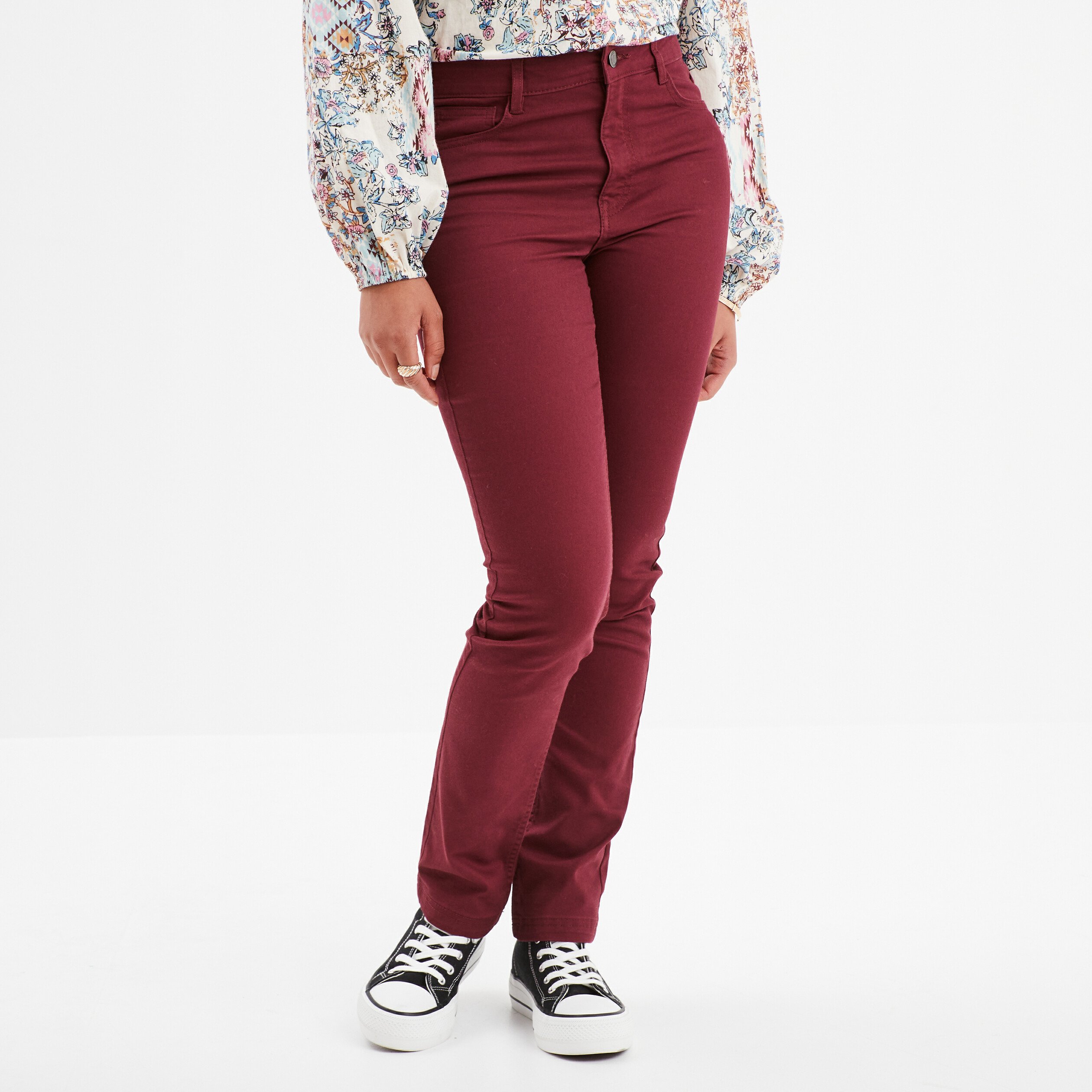 Pantalon couleur bordeaux femme best sale