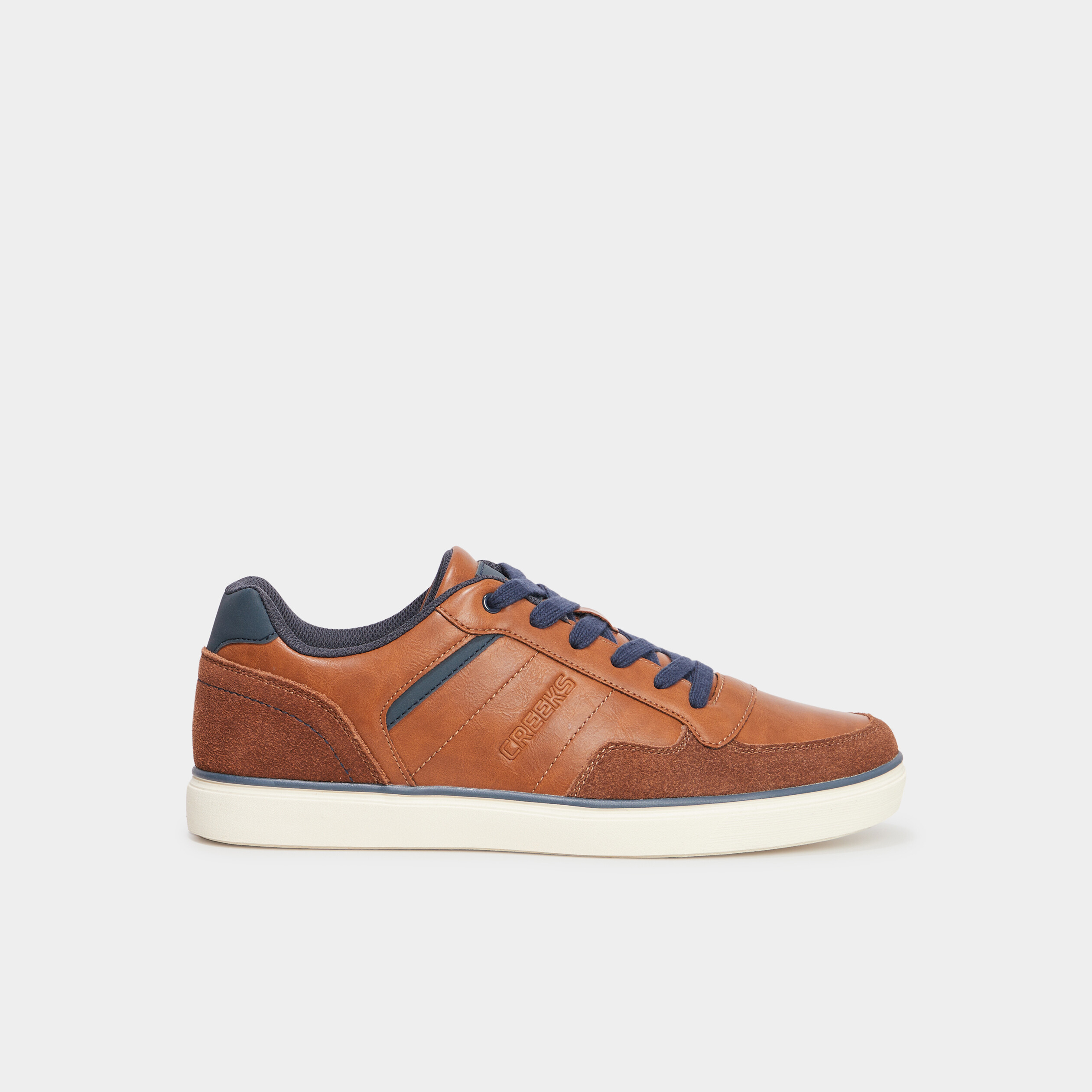 Tennis basses lacets en cuir Creeks marron homme La Halle