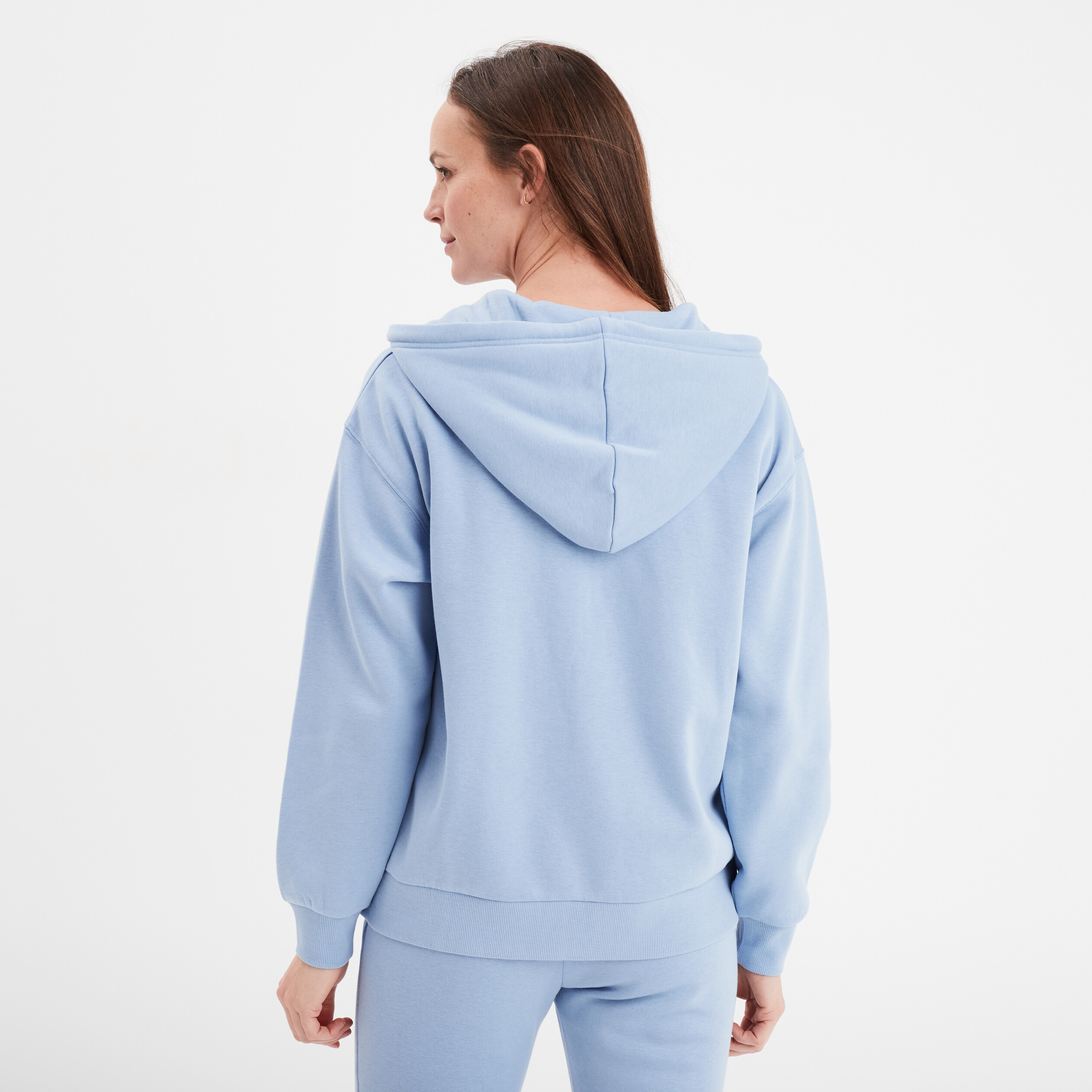 Sweat zippe a capuche bleu clair femme