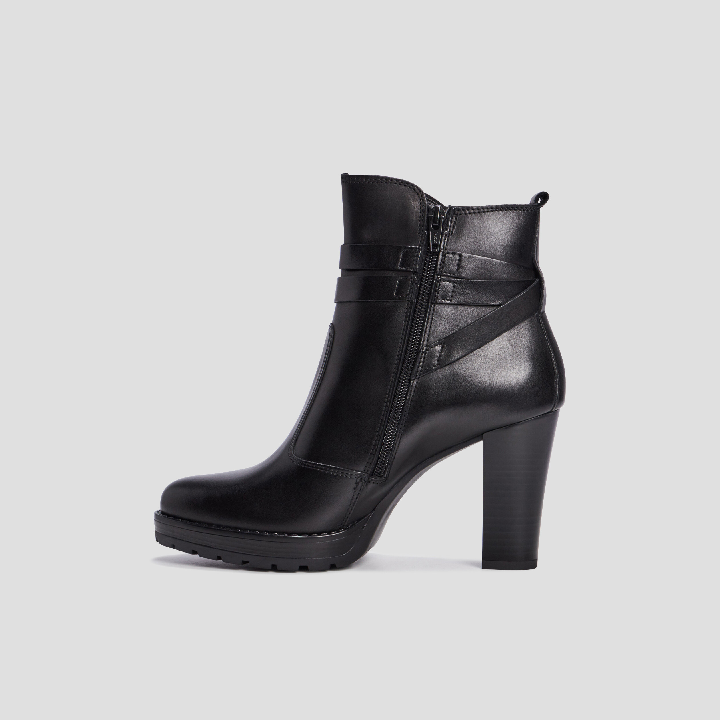 Bottines cuir talons avec brides noir femme La Halle