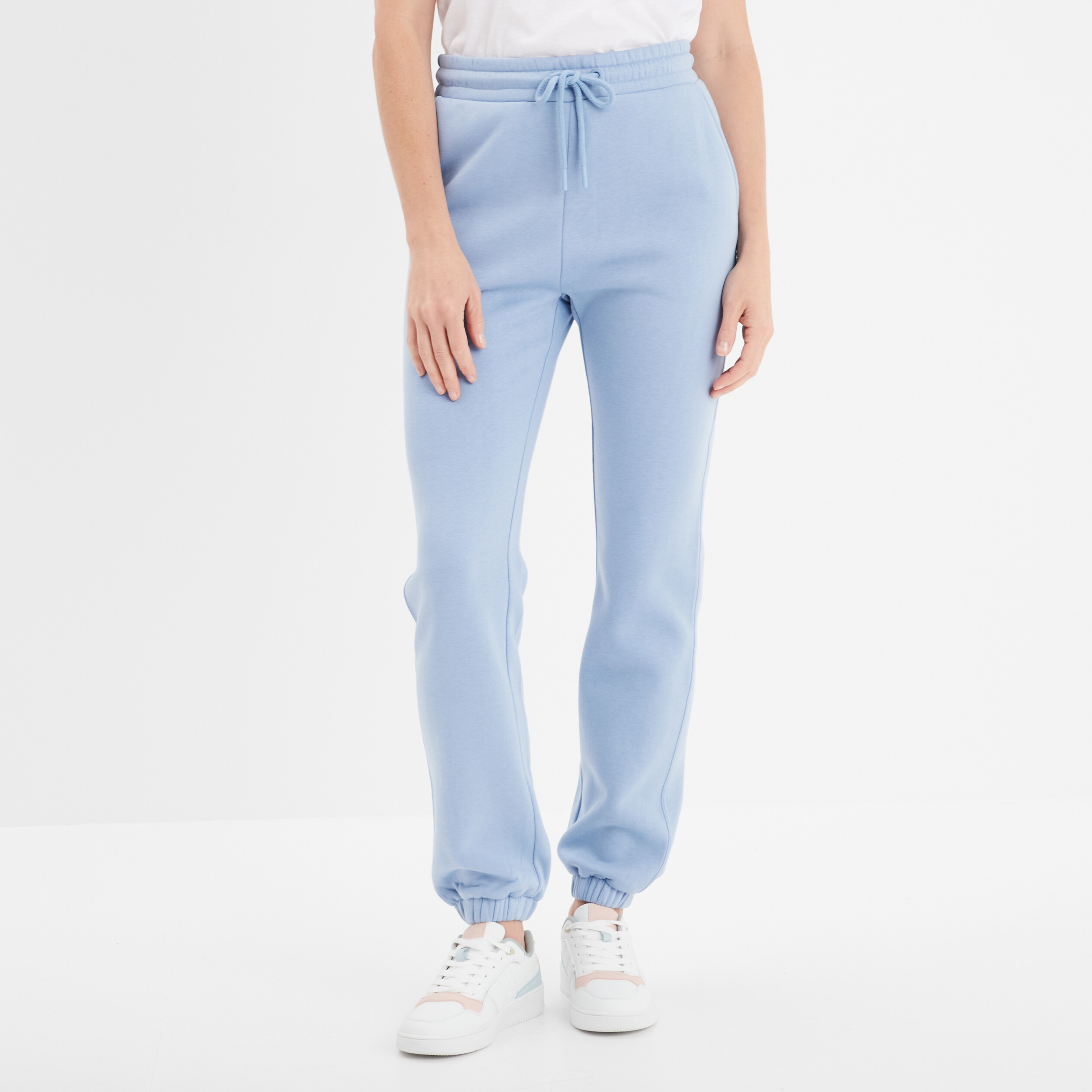 Pantalon jogging droit molleton bleu clair femme