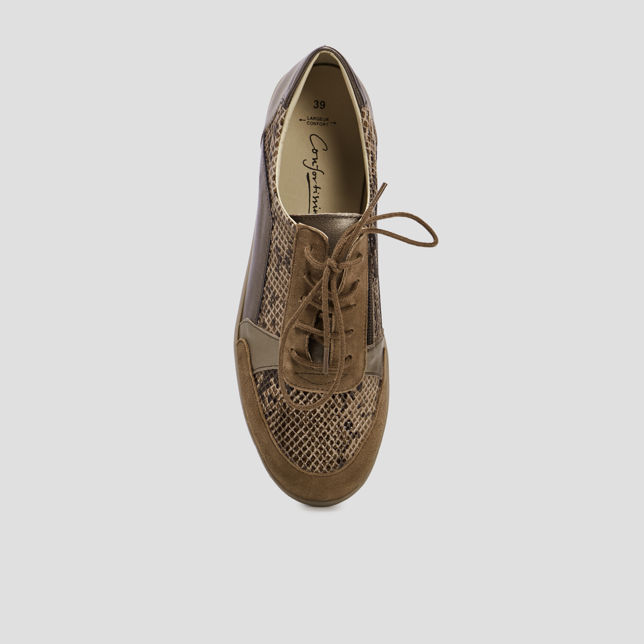 Tennis lacets en cuir marron femme