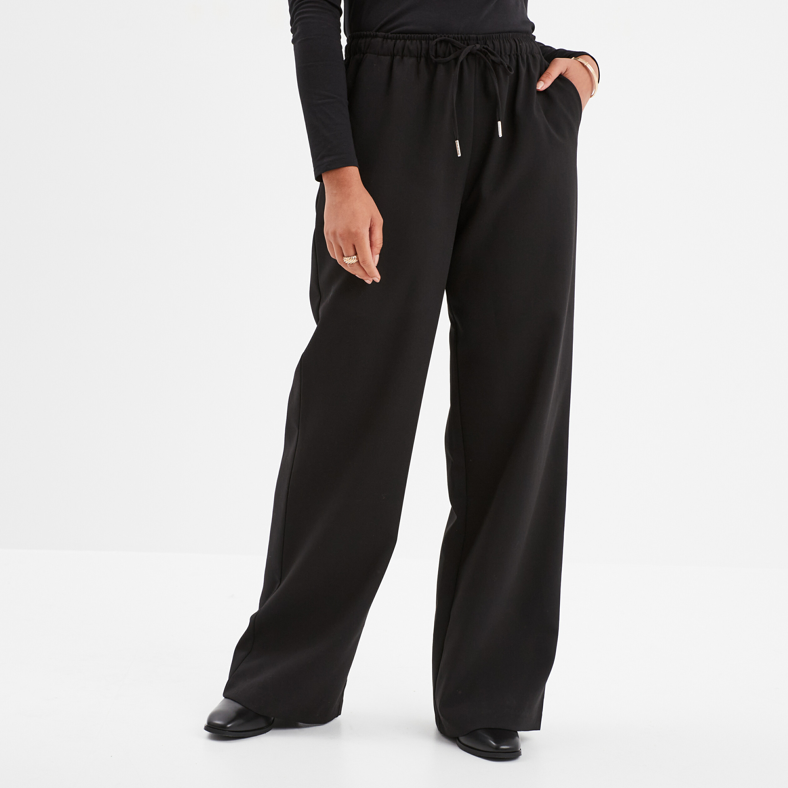 Pantalon fluide noir femme été best sale