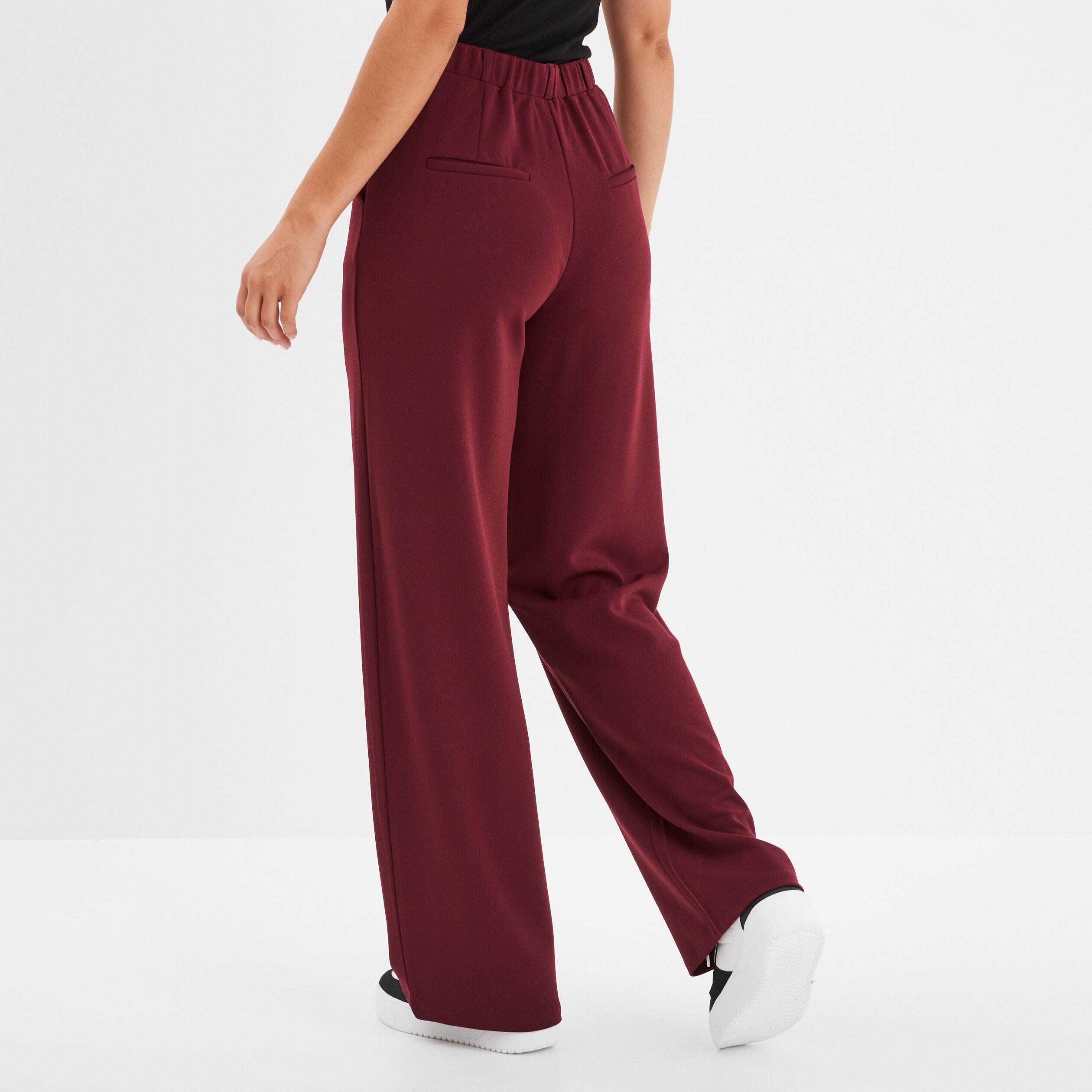 Pantalon large fluide taille elastiquee bordeaux femme La Halle