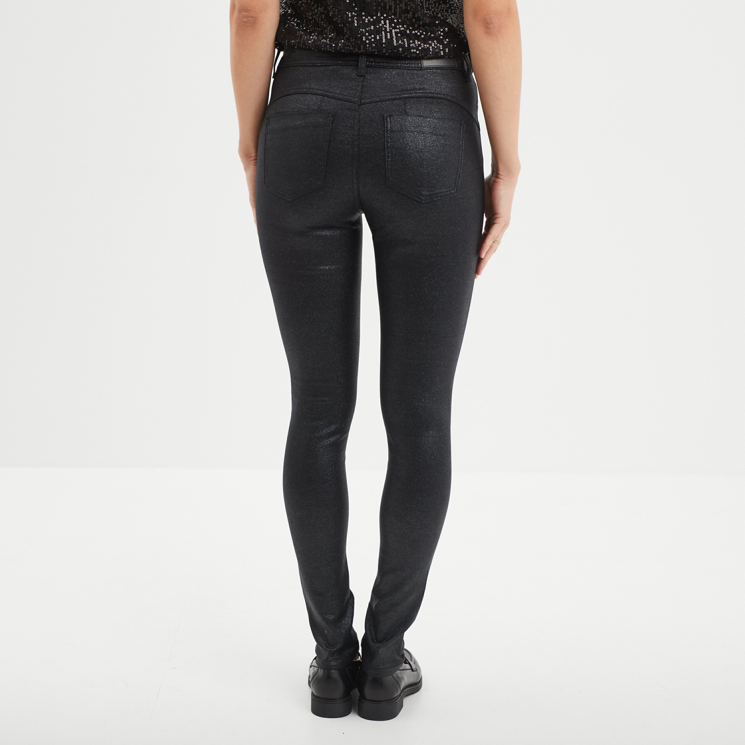 Pantalon enduit skinny push up denim noir enduit femme La Halle