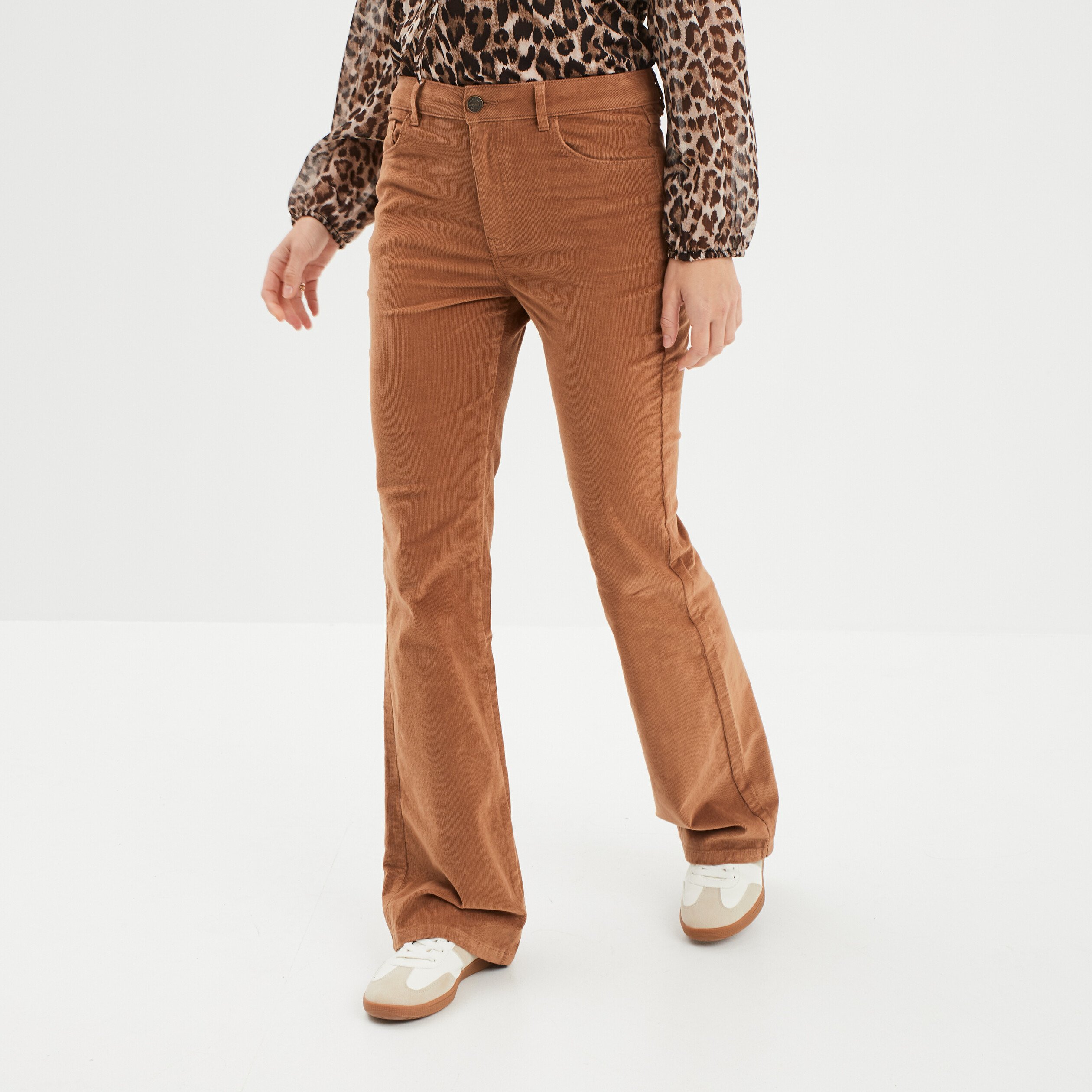 Pantalon velours flare taille standard beige femme La Halle