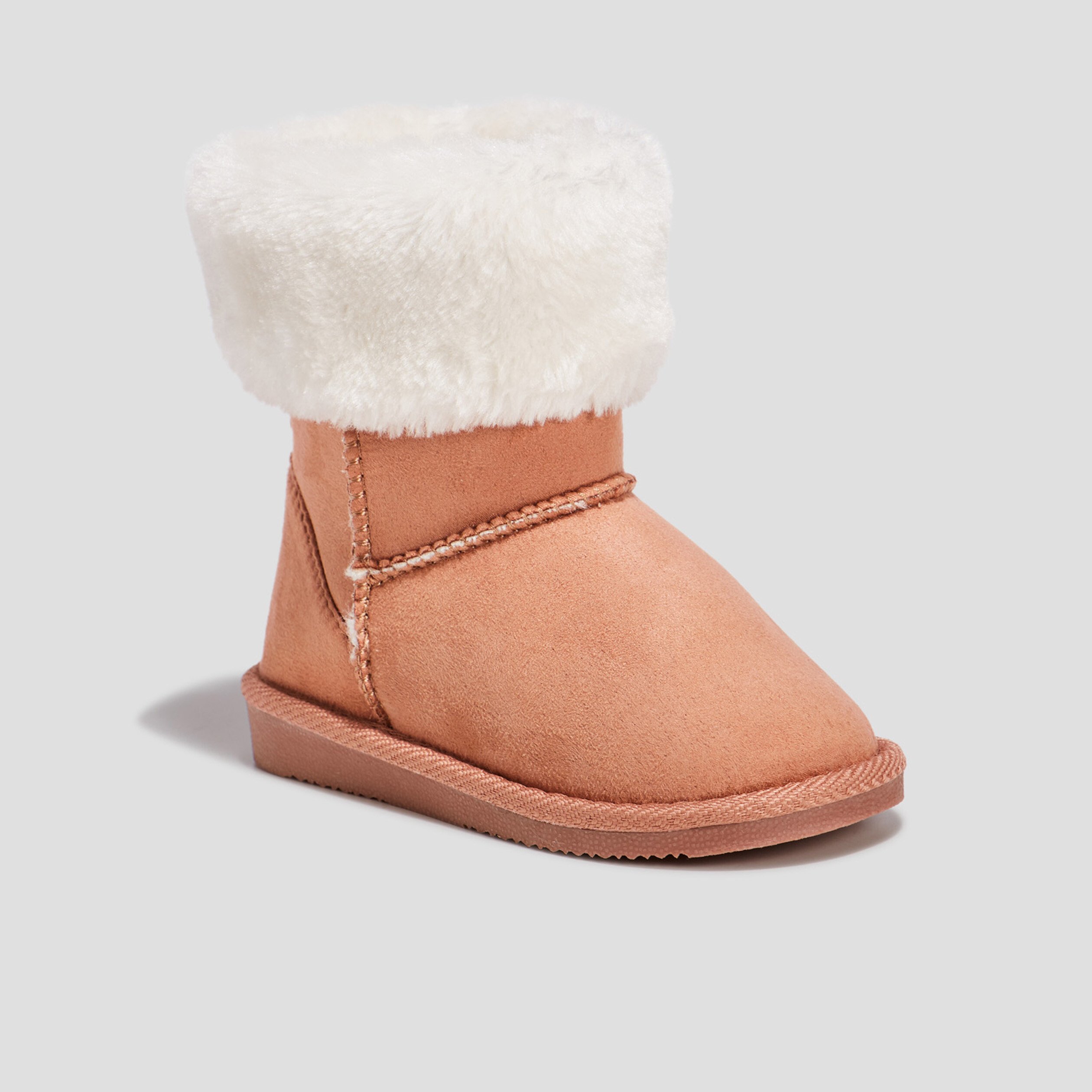 Bottines fourrees bout rond camel fille