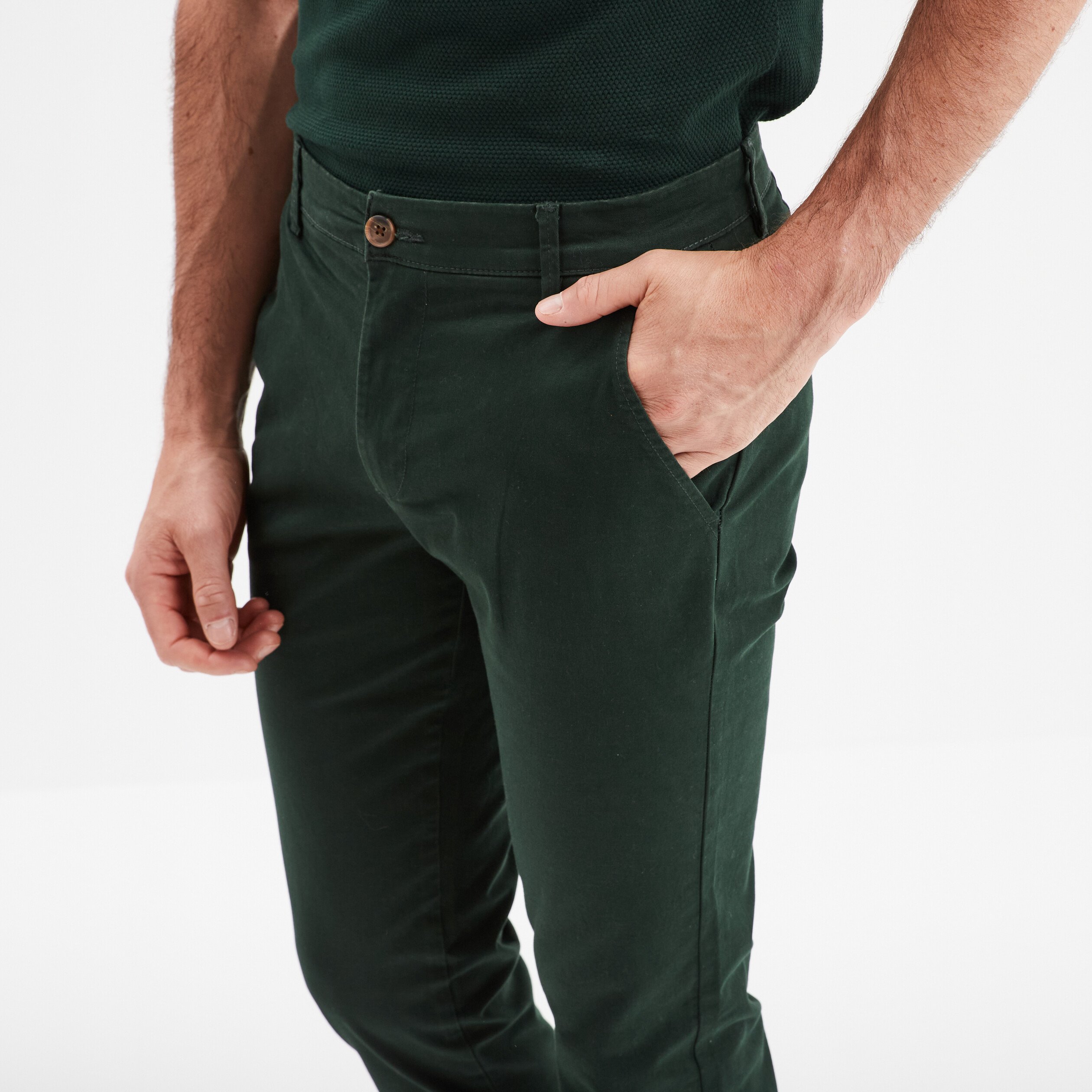 Pantalon chino slim coton vert fonce homme