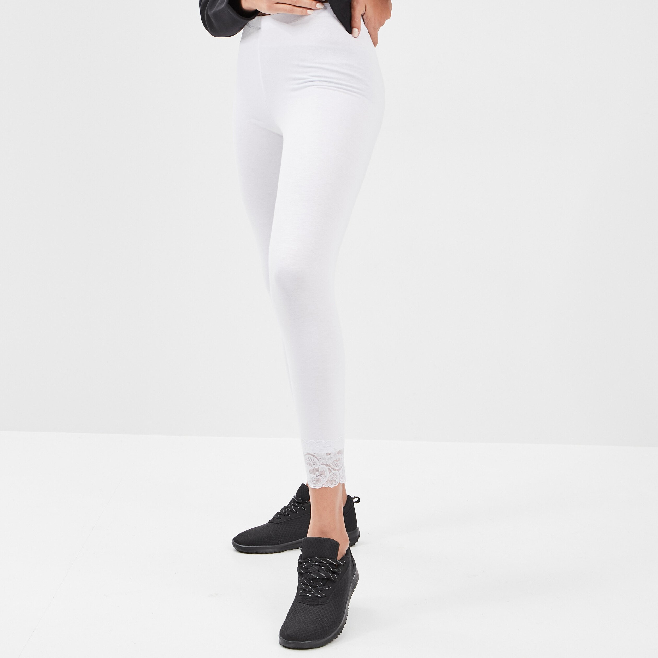 Legging 7 8eme avec dentelle blanc femme