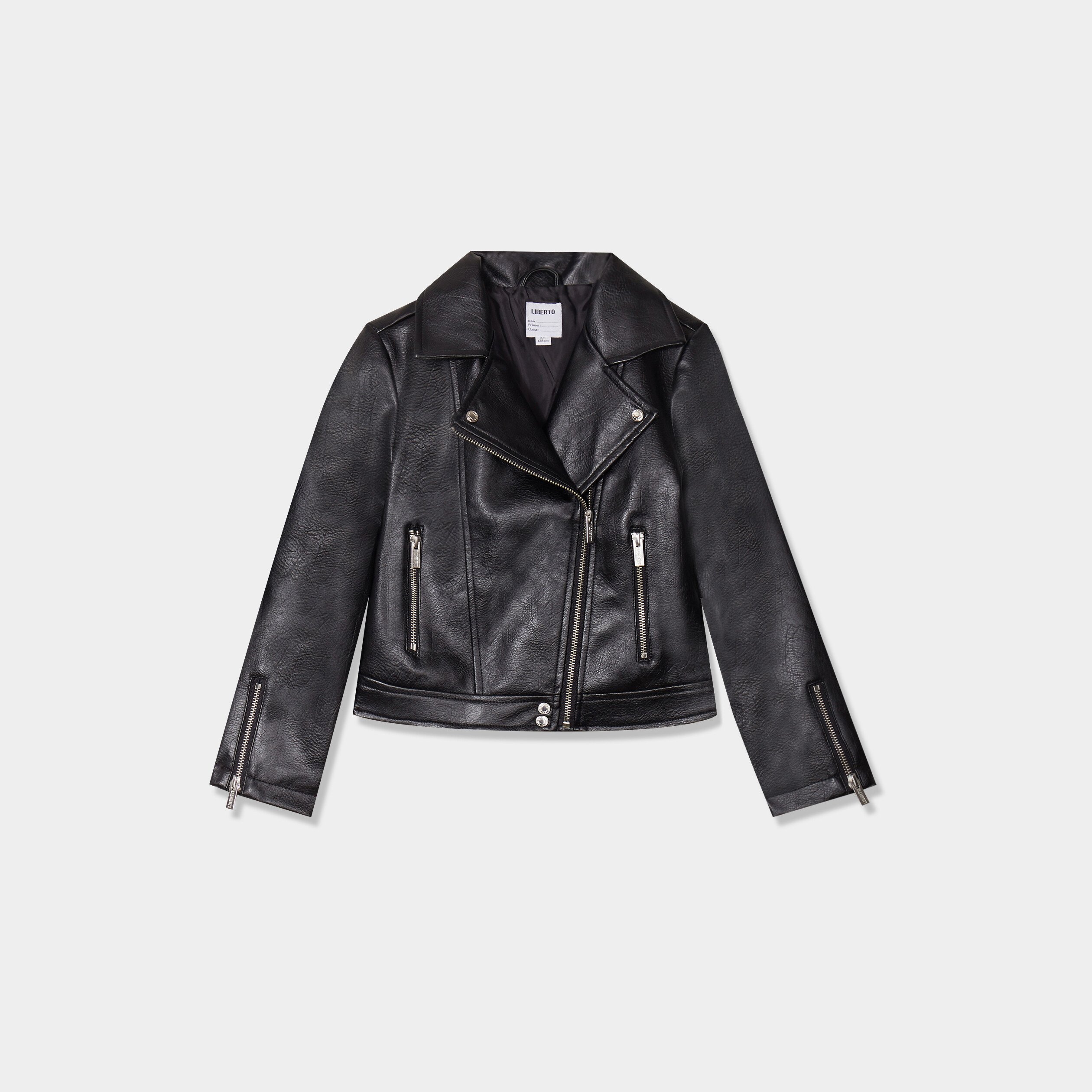 Veste courte biker simili cuir noir fille