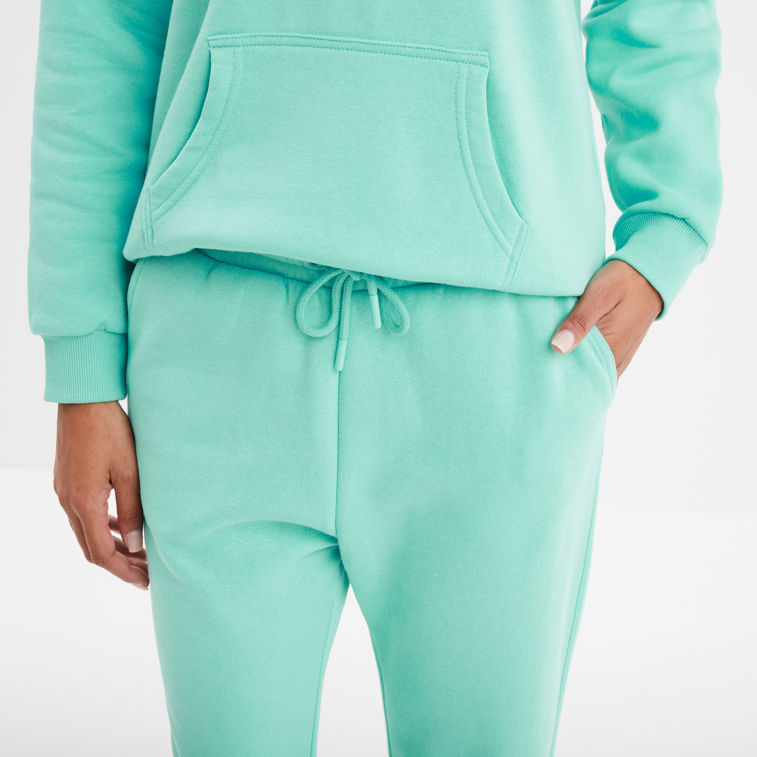 Pantalon jogging droit molleton bleu turquoise femme