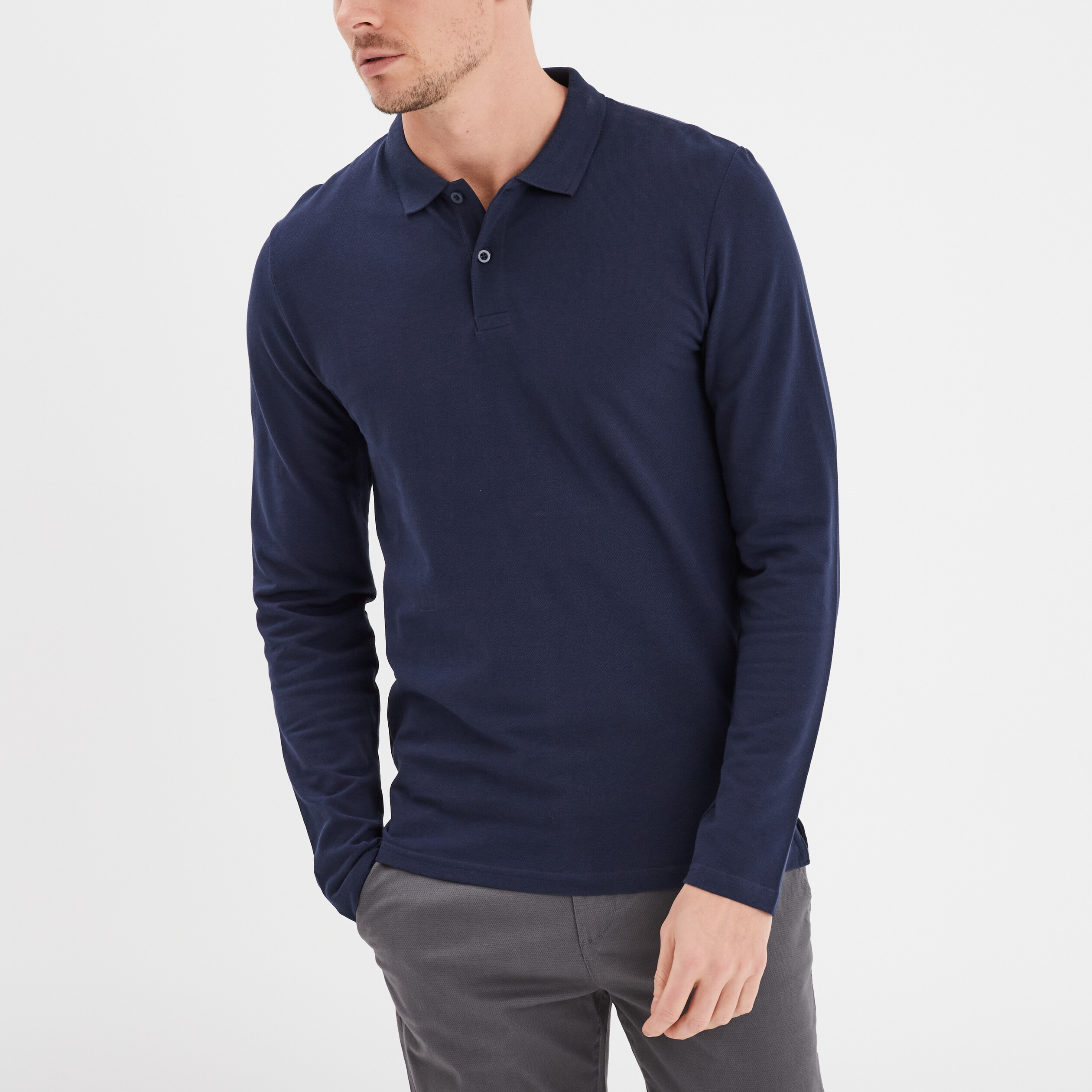 Polo bleu marine manches longues fashion homme