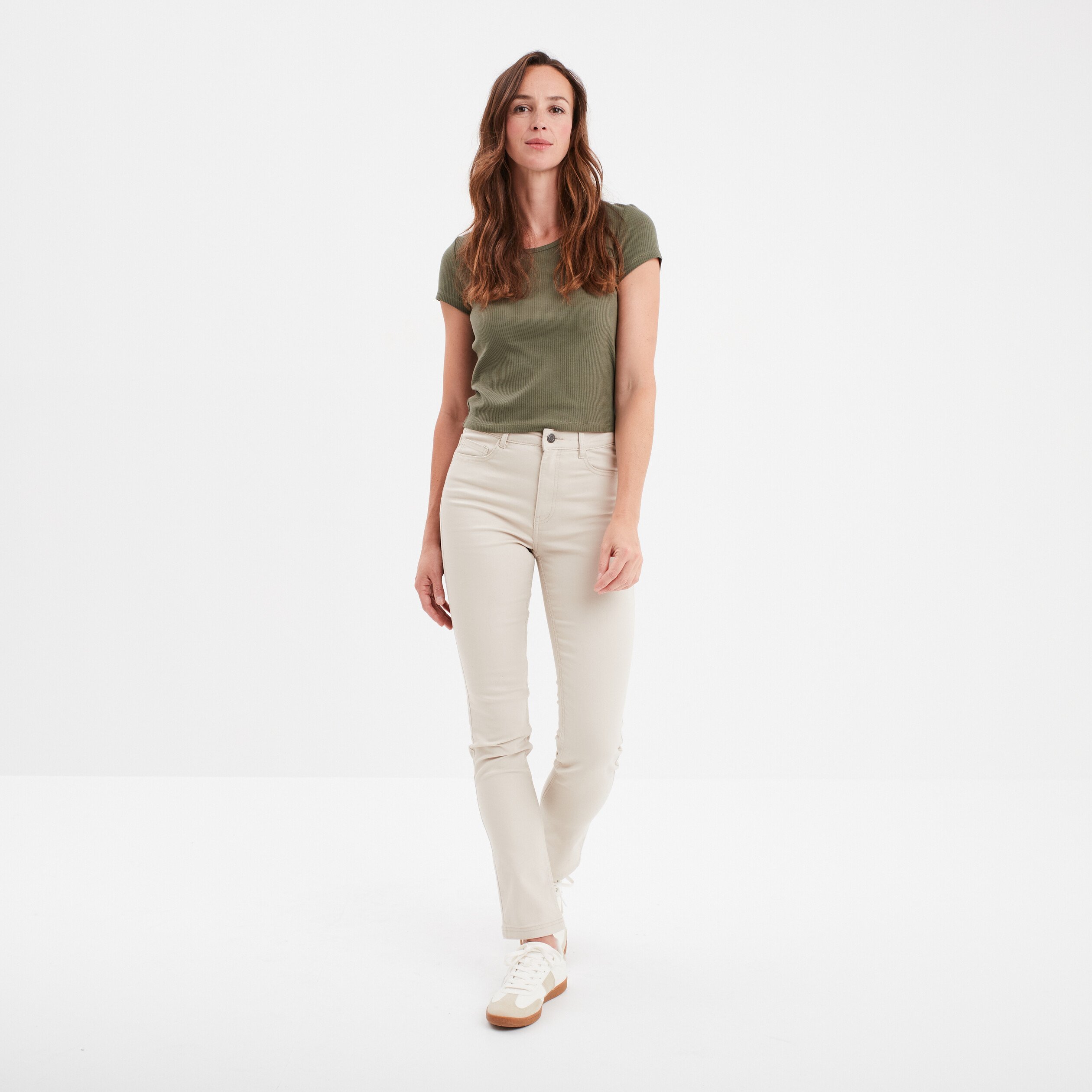 Pantalon beige slim femme best sale