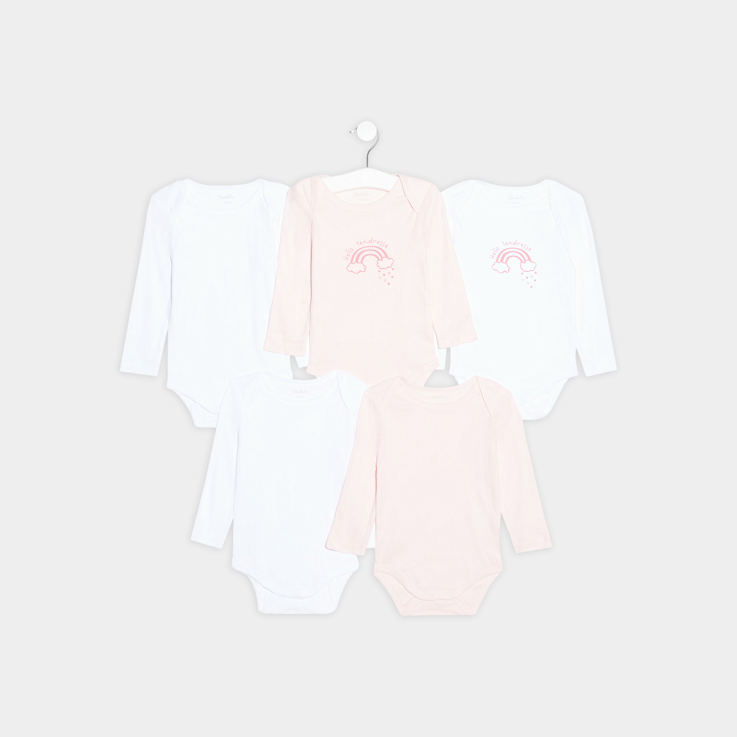 Lot de 5 bodies manches longues bébé fille en coton