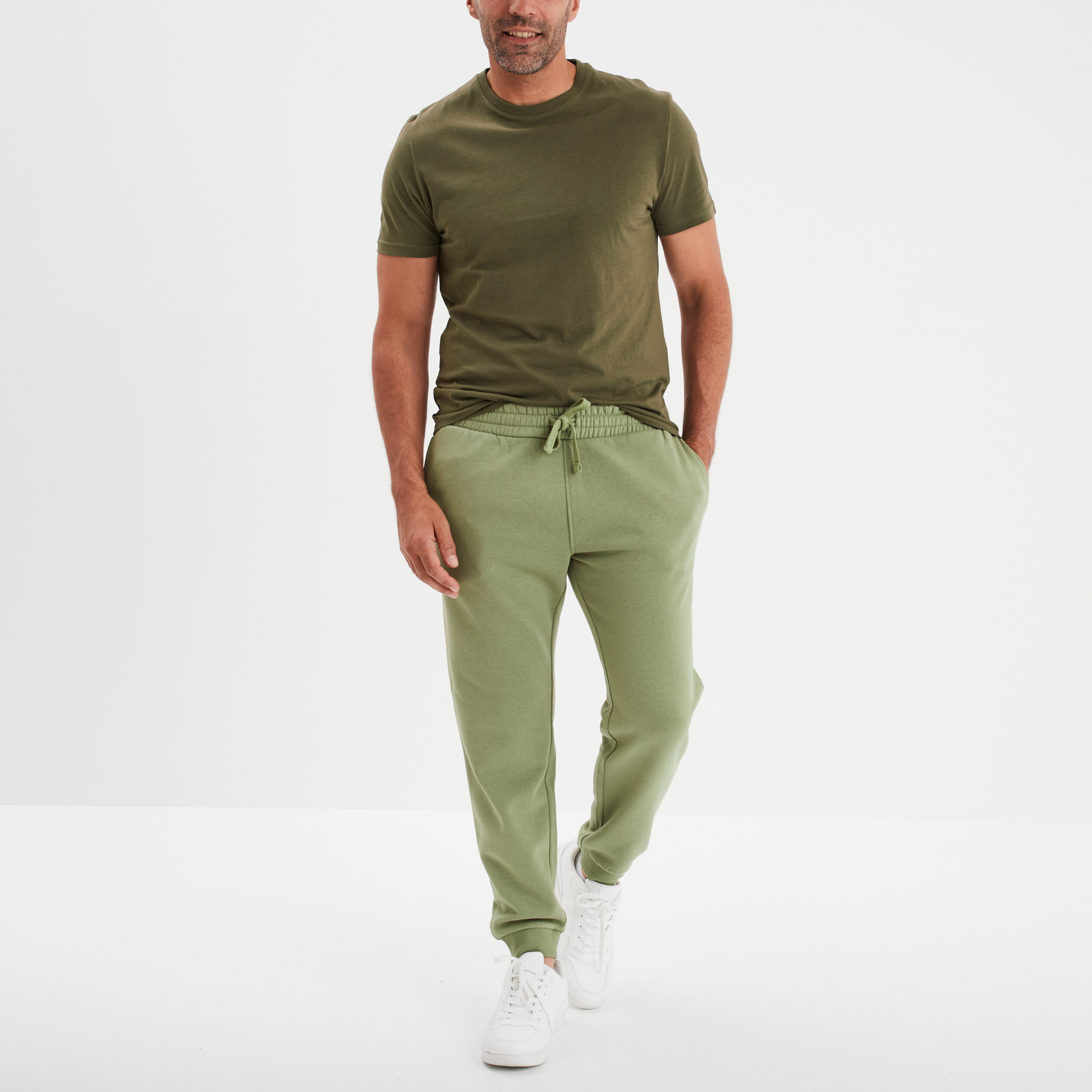 Pantalon jogging droit molleton vert kaki homme La Halle