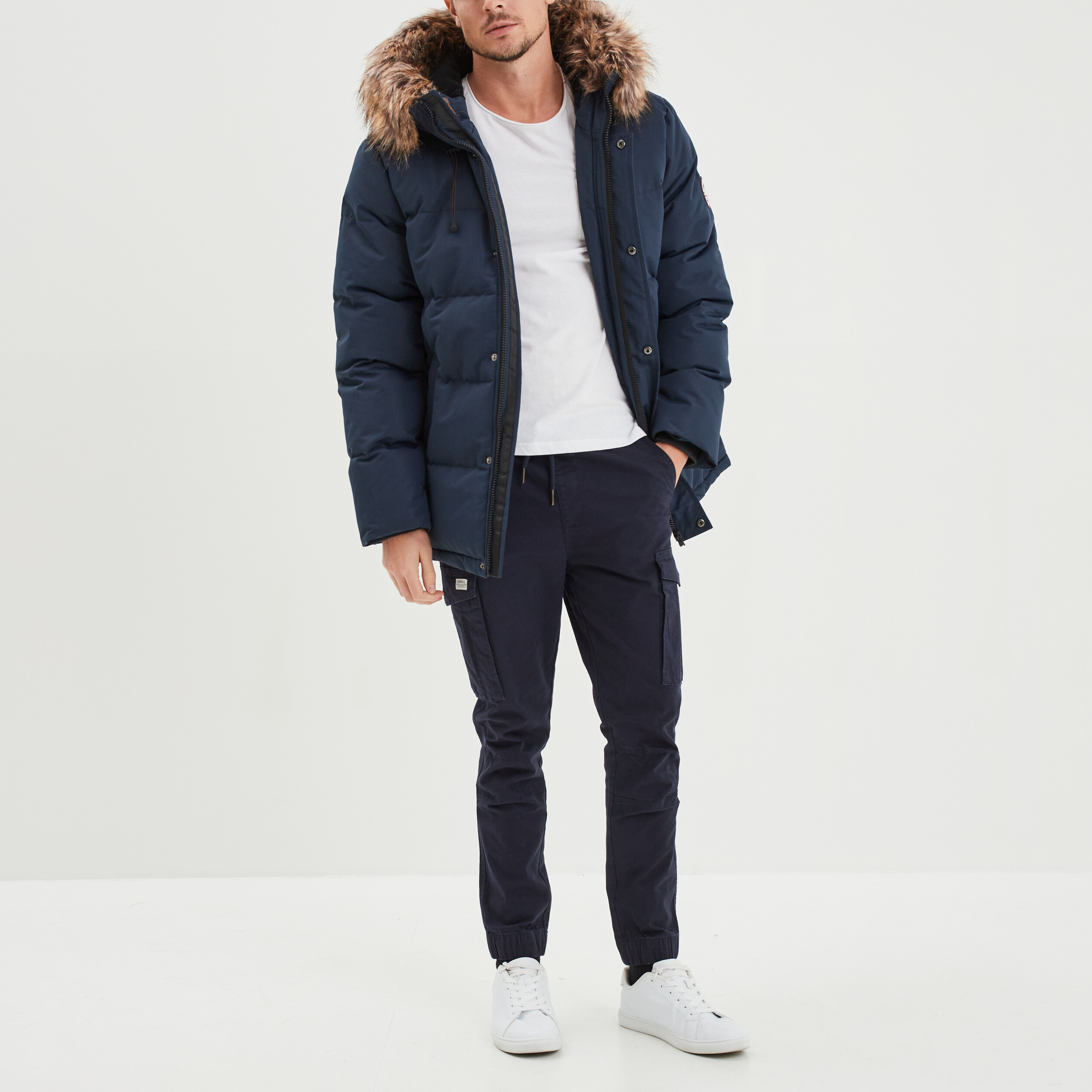 Parka avec capuche fourrure amovible bleu marine homme La Halle