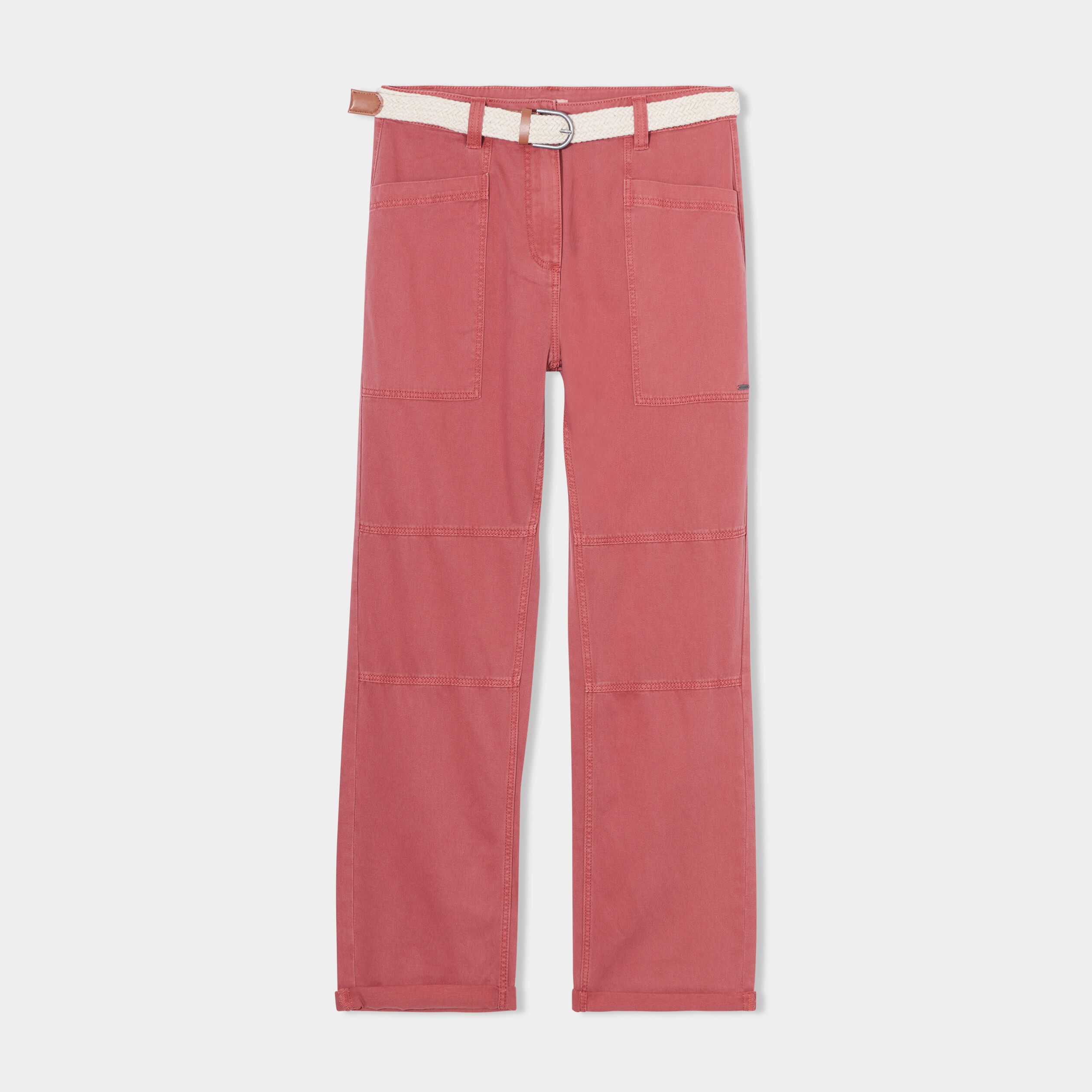 Pantalon chino ceinture poches plaquees rouge fonce femme La Halle