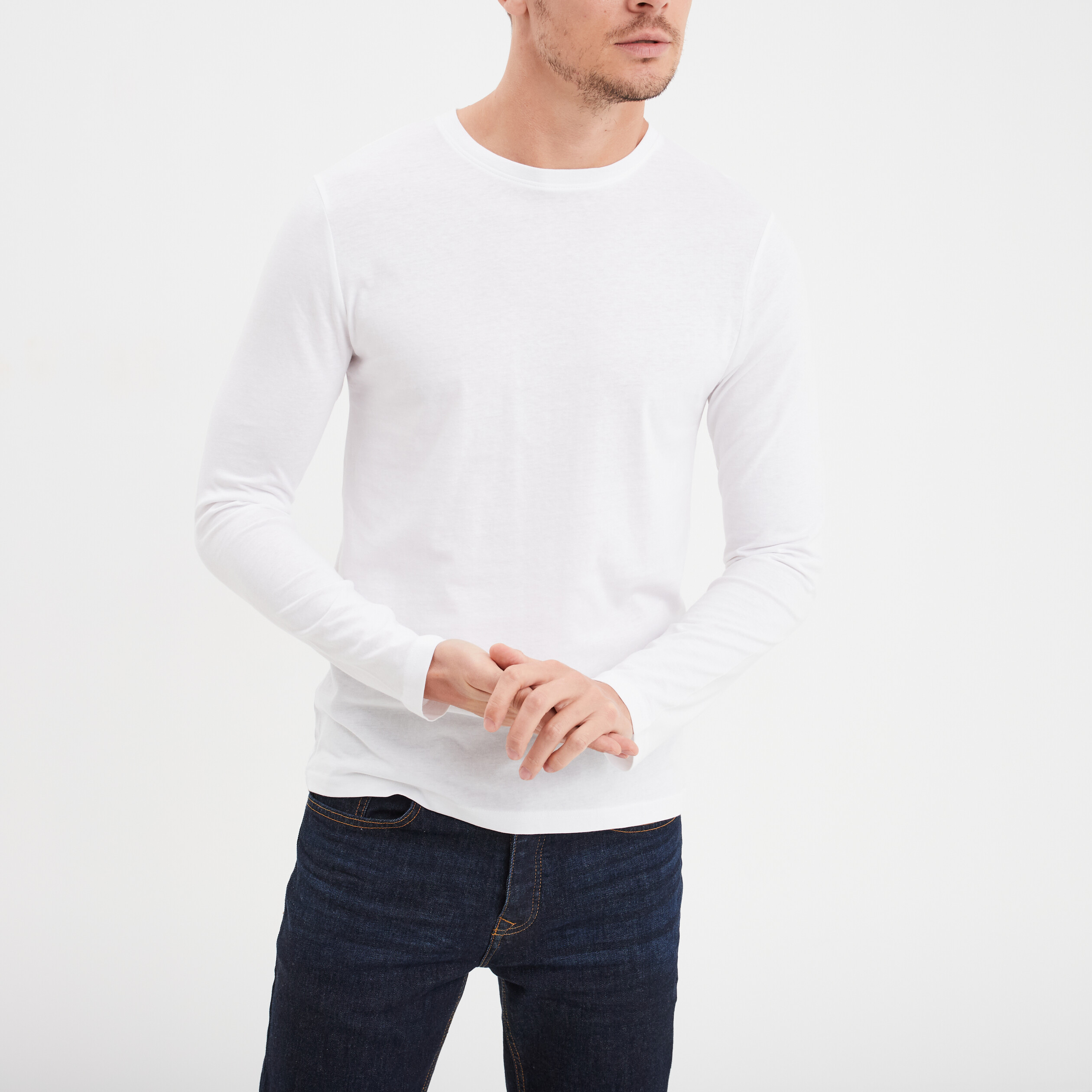 T shirt manches longues blanc homme