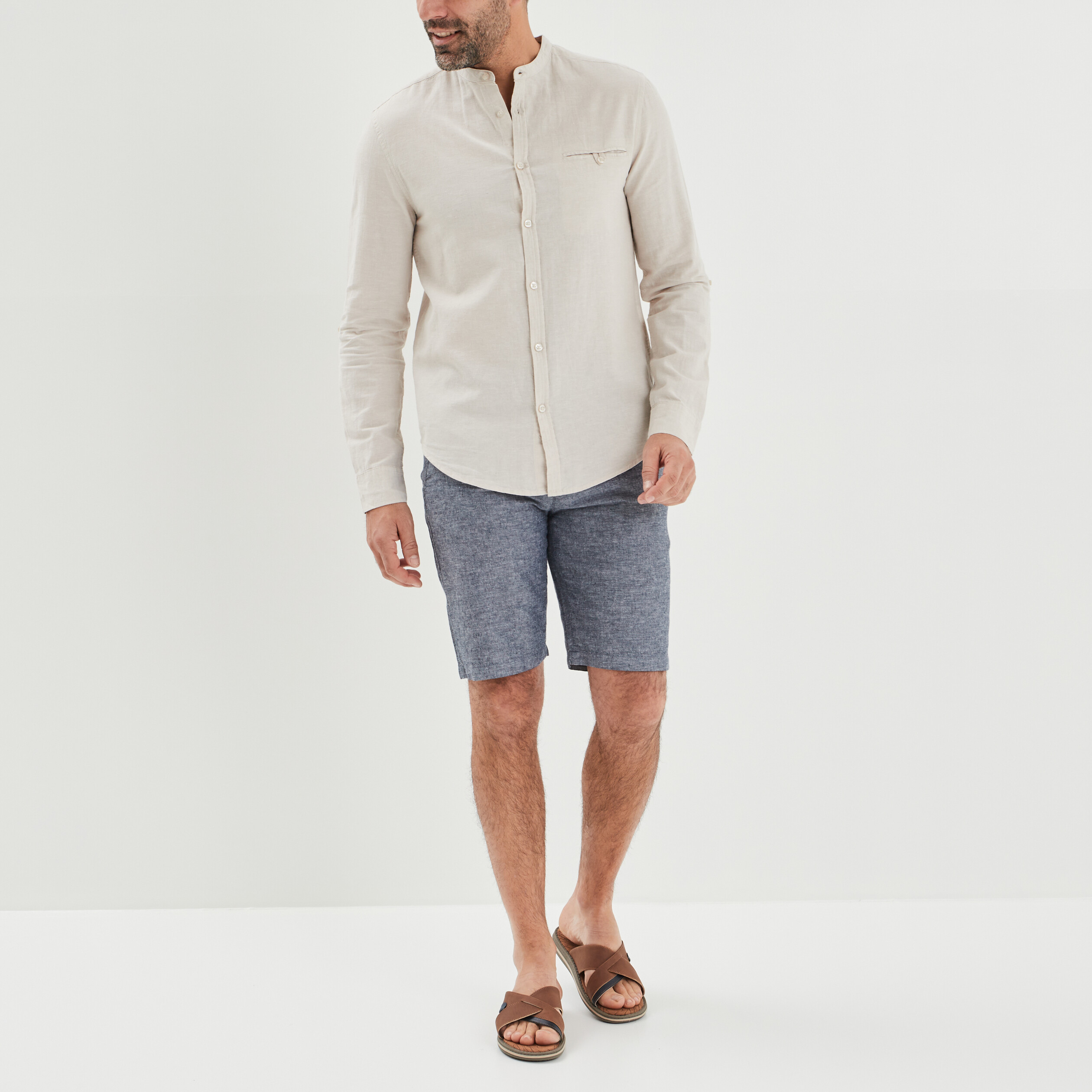 Short chino droit lin majoritaire blanc homme