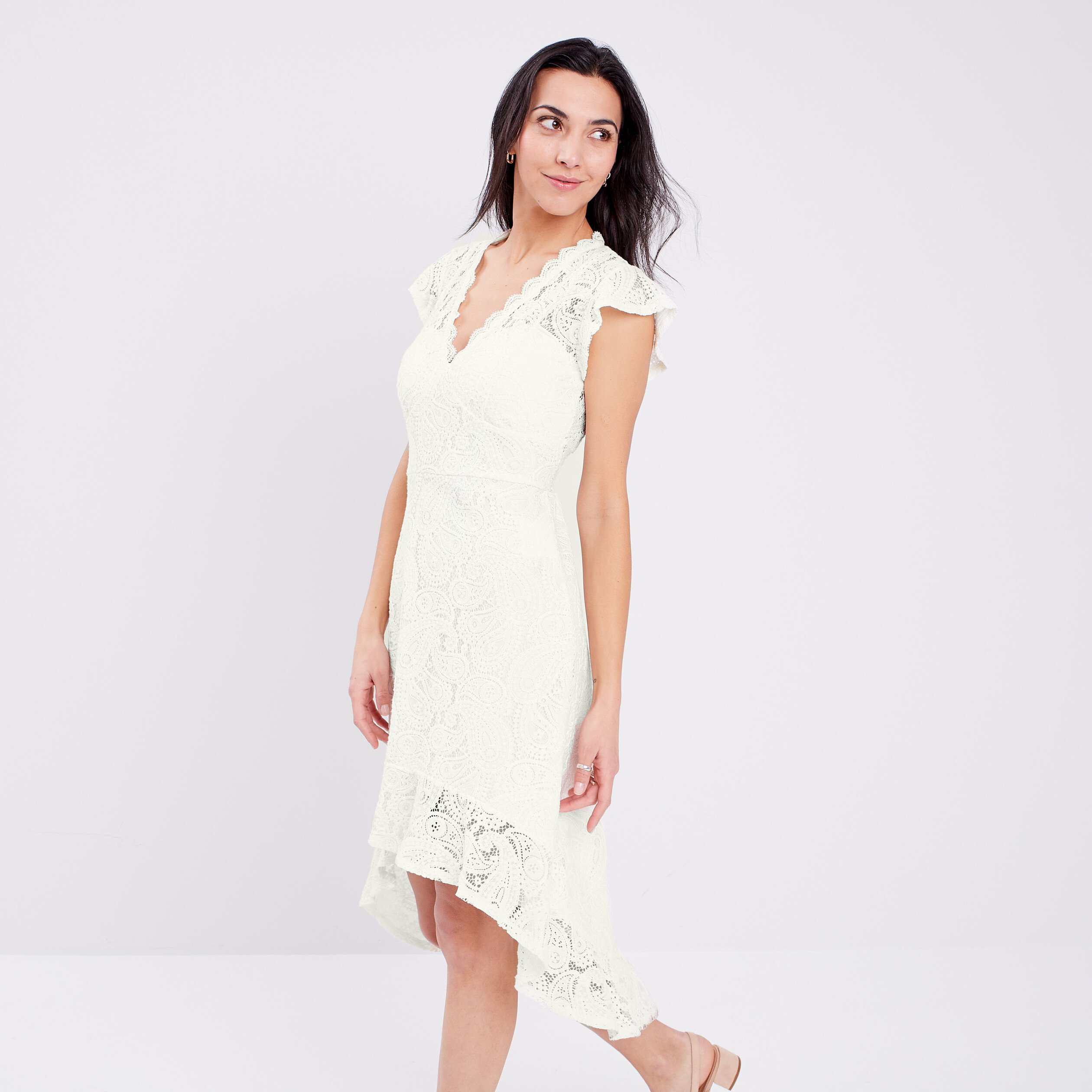 Robe patineuse avec dentelle blanc femme