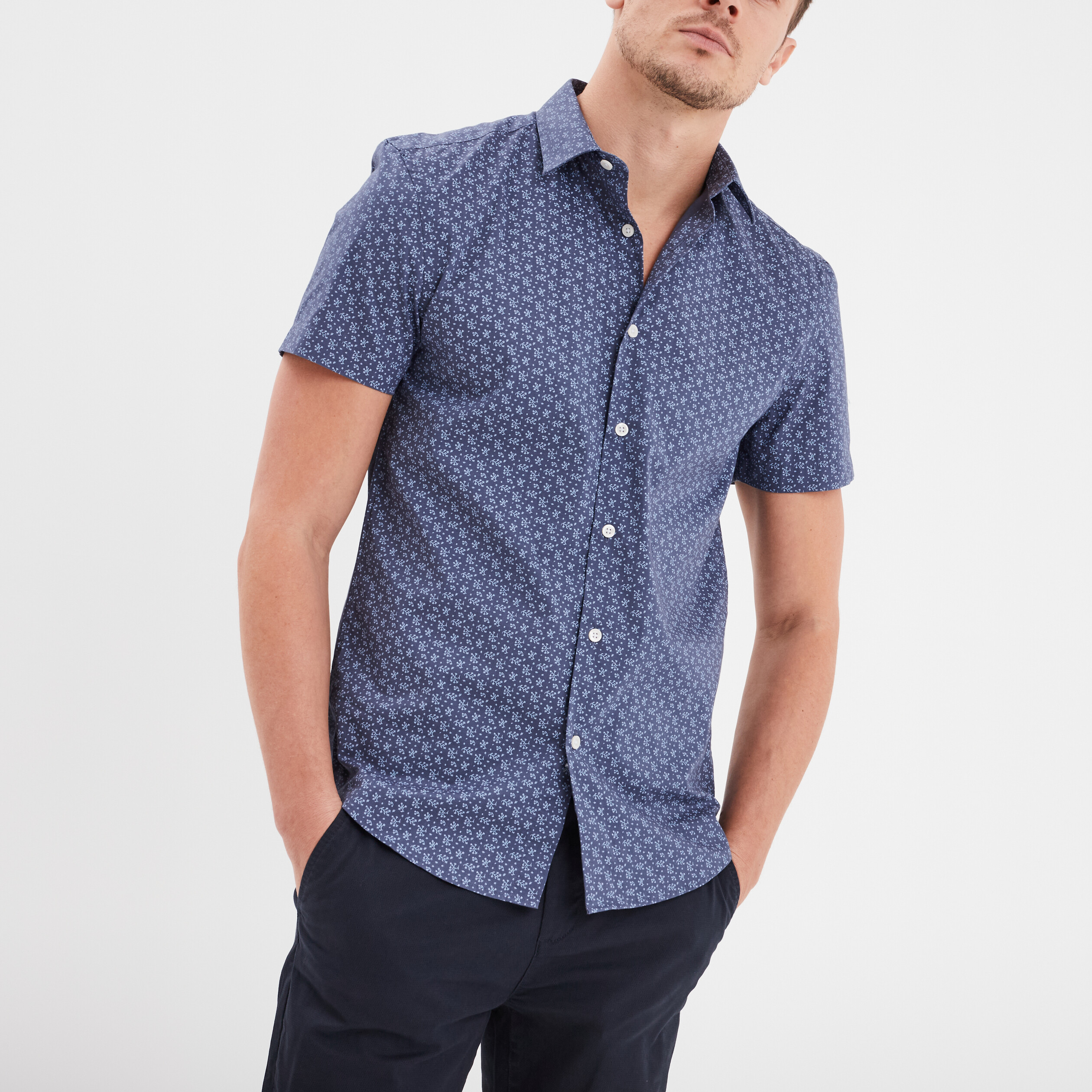 Chemise manches courtes coton bleu homme