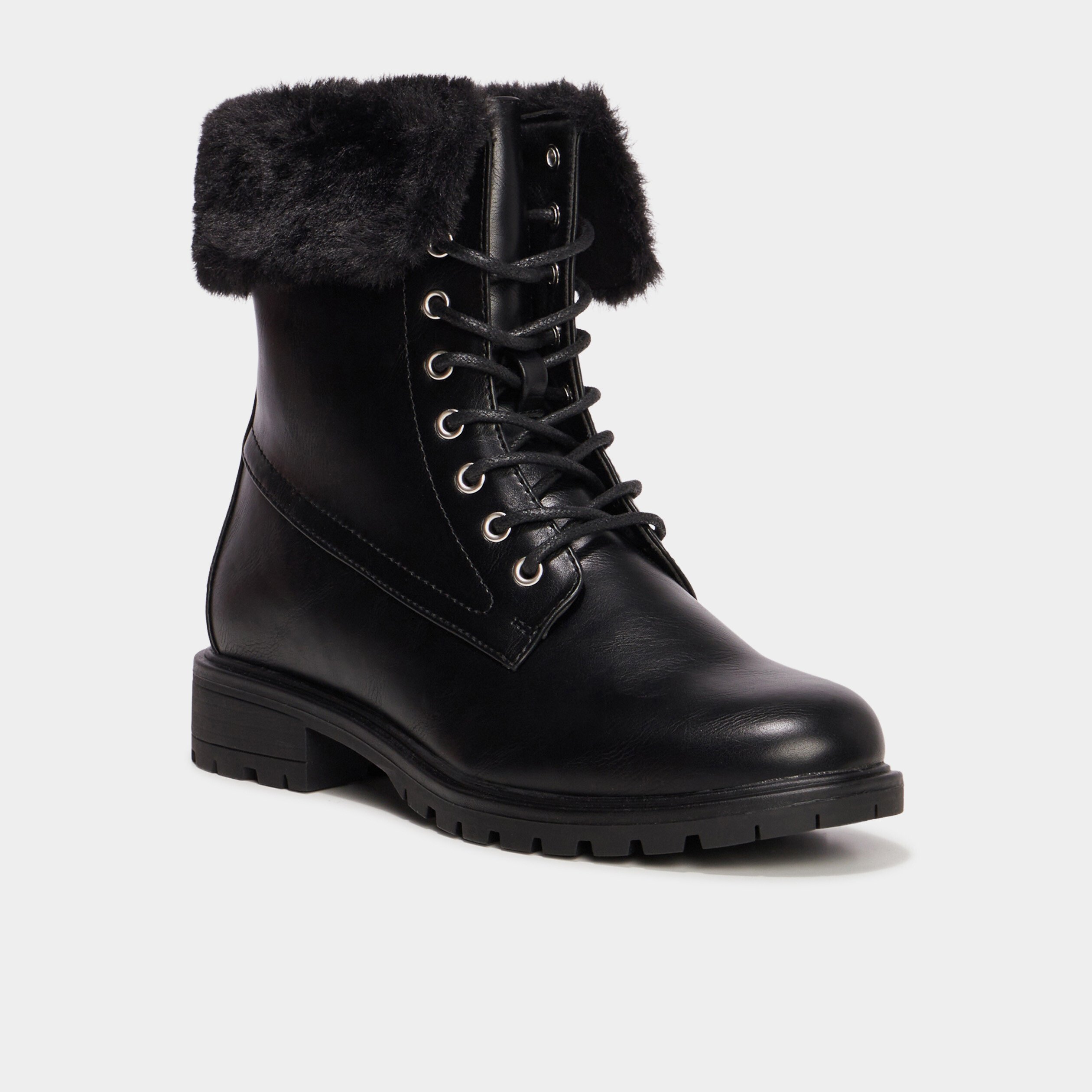 Bottines avec bord fourrure noir femme