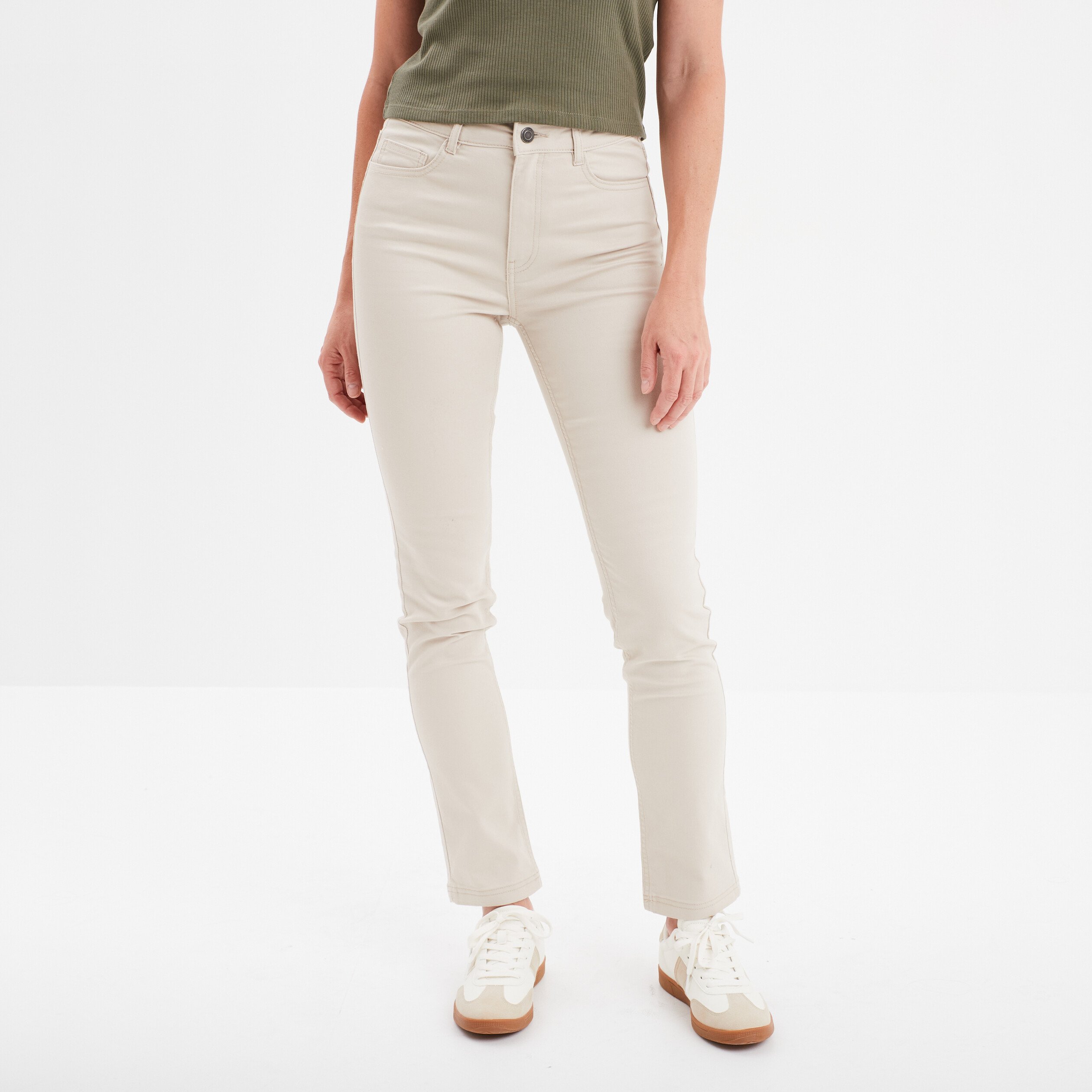 Pantalon slim taille basse 5 poches beige femme La Halle