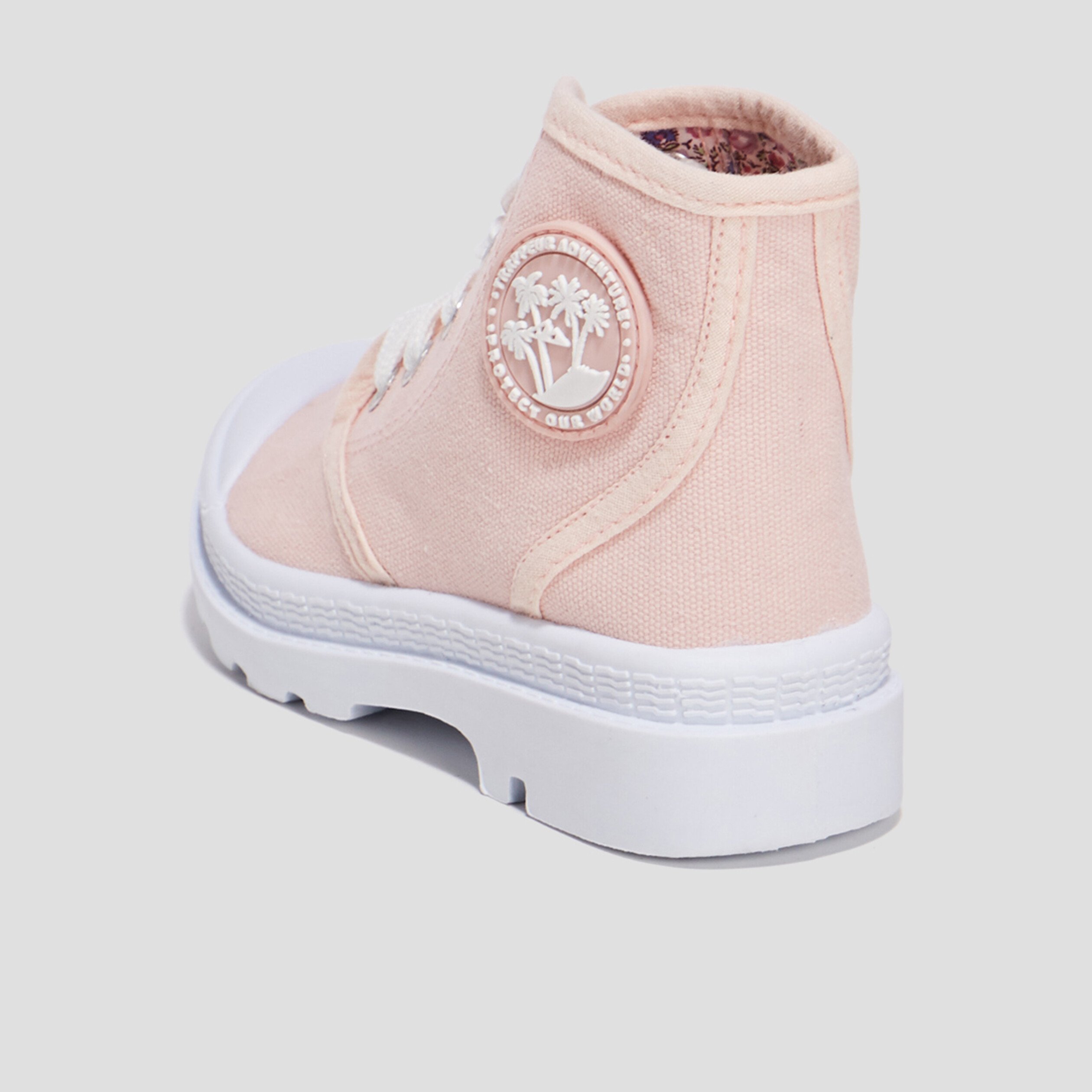 Baskets montantes a lacets en toile rose fille