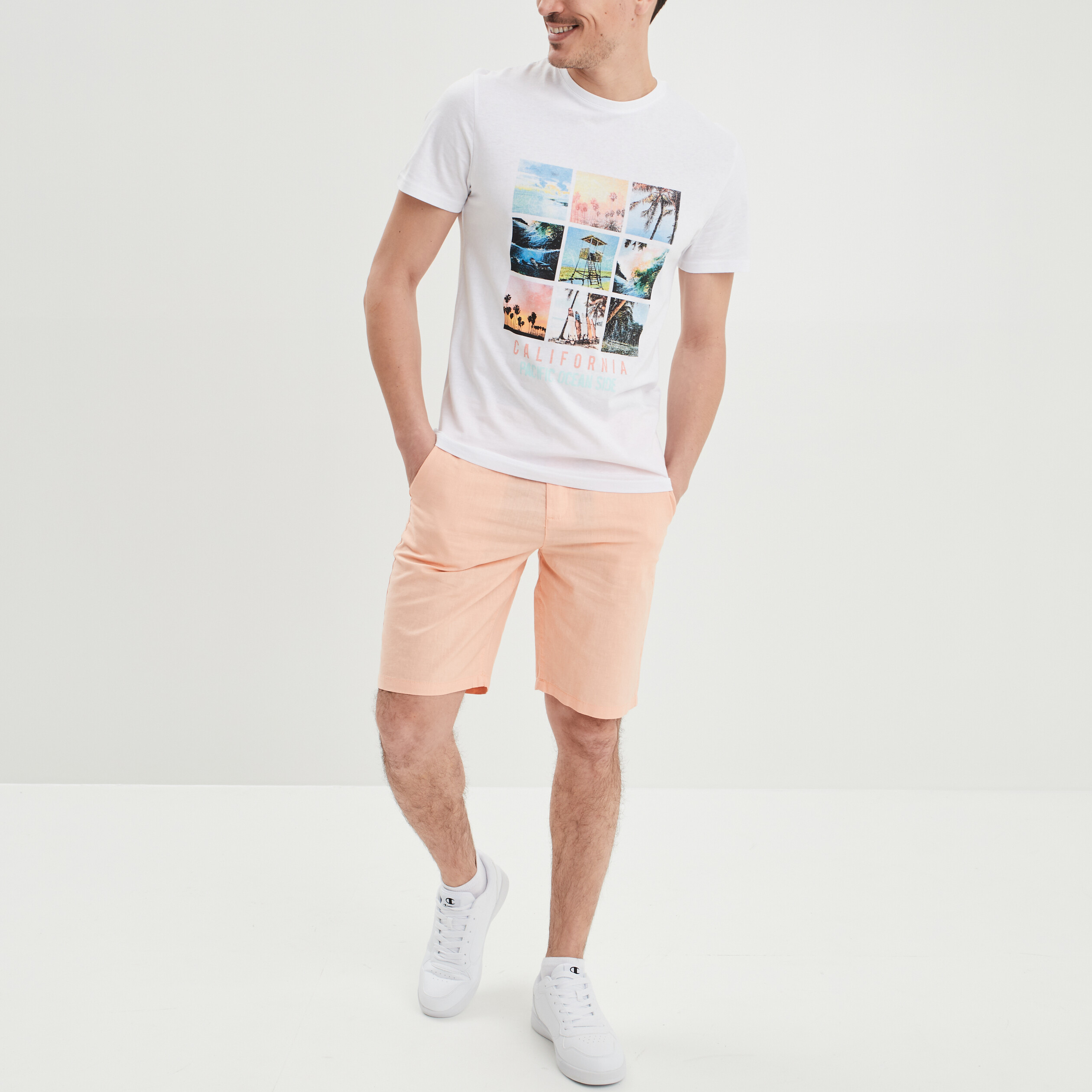 Short chino droit lin majoritaire blanc homme